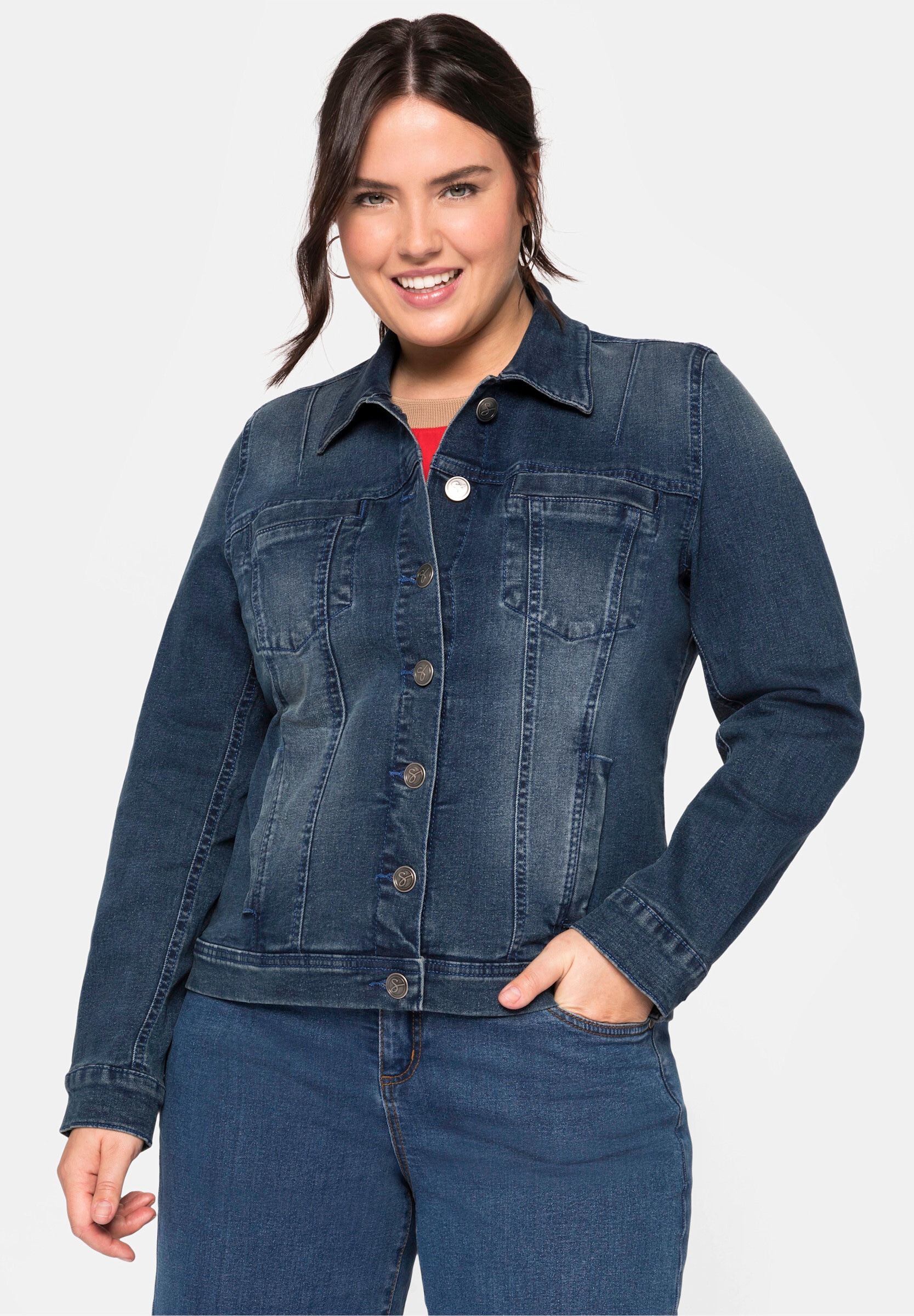 Sheego Jeansjacke »Jeansjacke Jeansjacke in leicht taillierter Form« ohne Kapuze