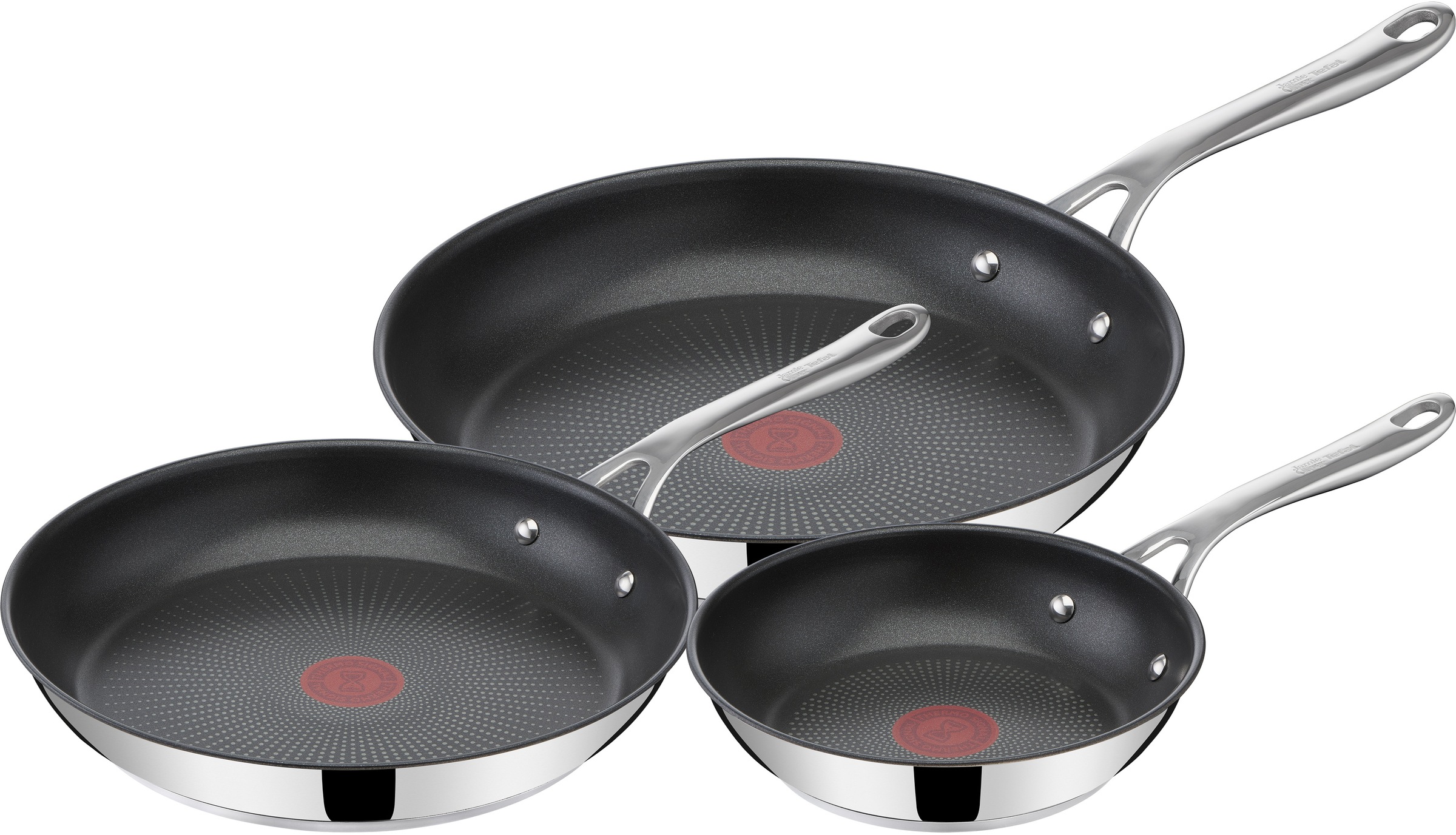 Tefal Pfannen-Set »Tefal E304S3 Jamie Oliver Cook's Direct On Edelstahlpfanne, 3-Teiliges Pfannen-Set, Ø 20/24/28 cm, Antihaft-Versiegelung, Temperaturanzeiger Thermo-Signal, Genieteter Griff Für Sicheren Halt, Induktionspfanne«