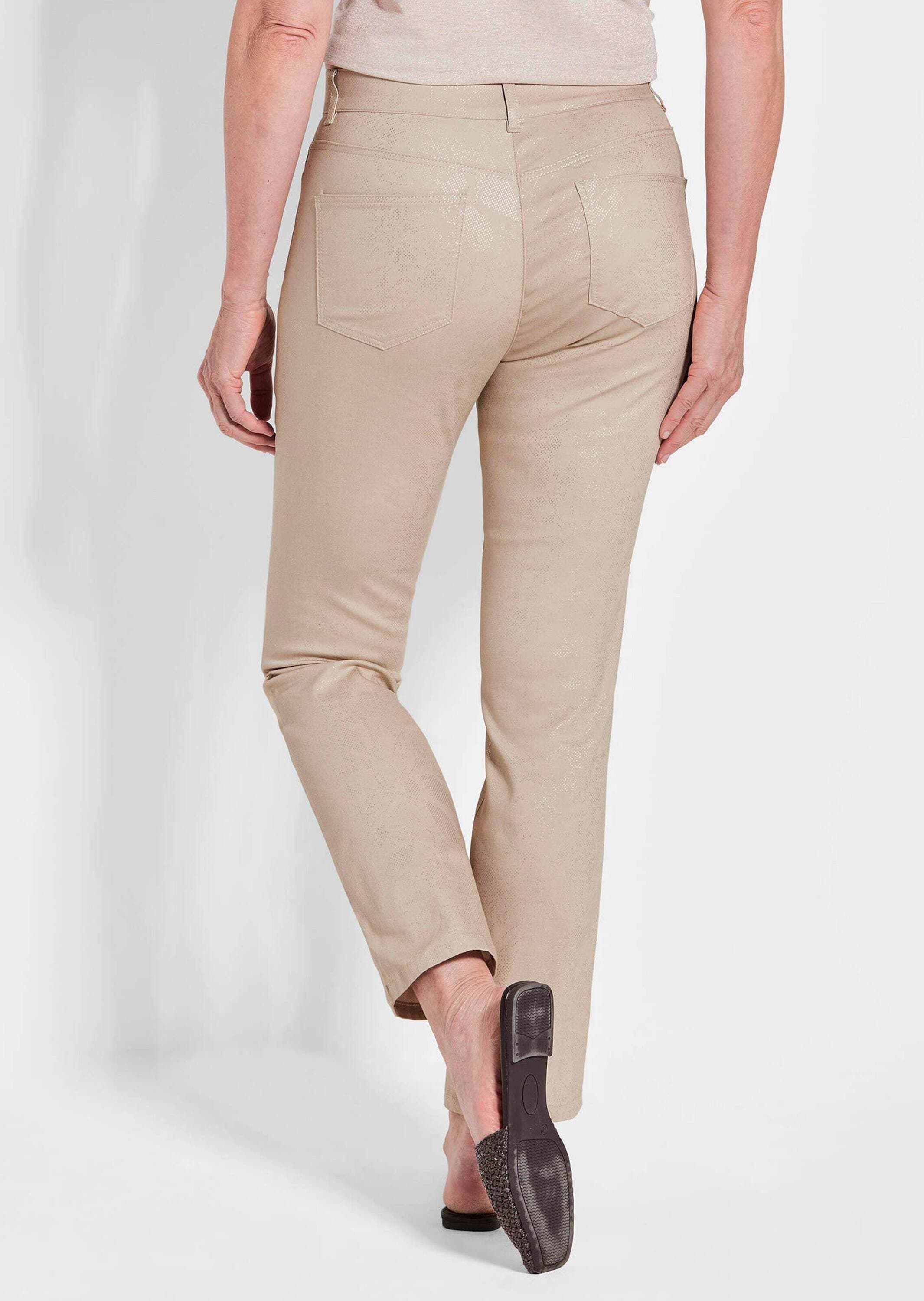 GOLDNER 2-in-1-Hose »Kurzgröße Knöchellange Jeans CARLA in Braun«