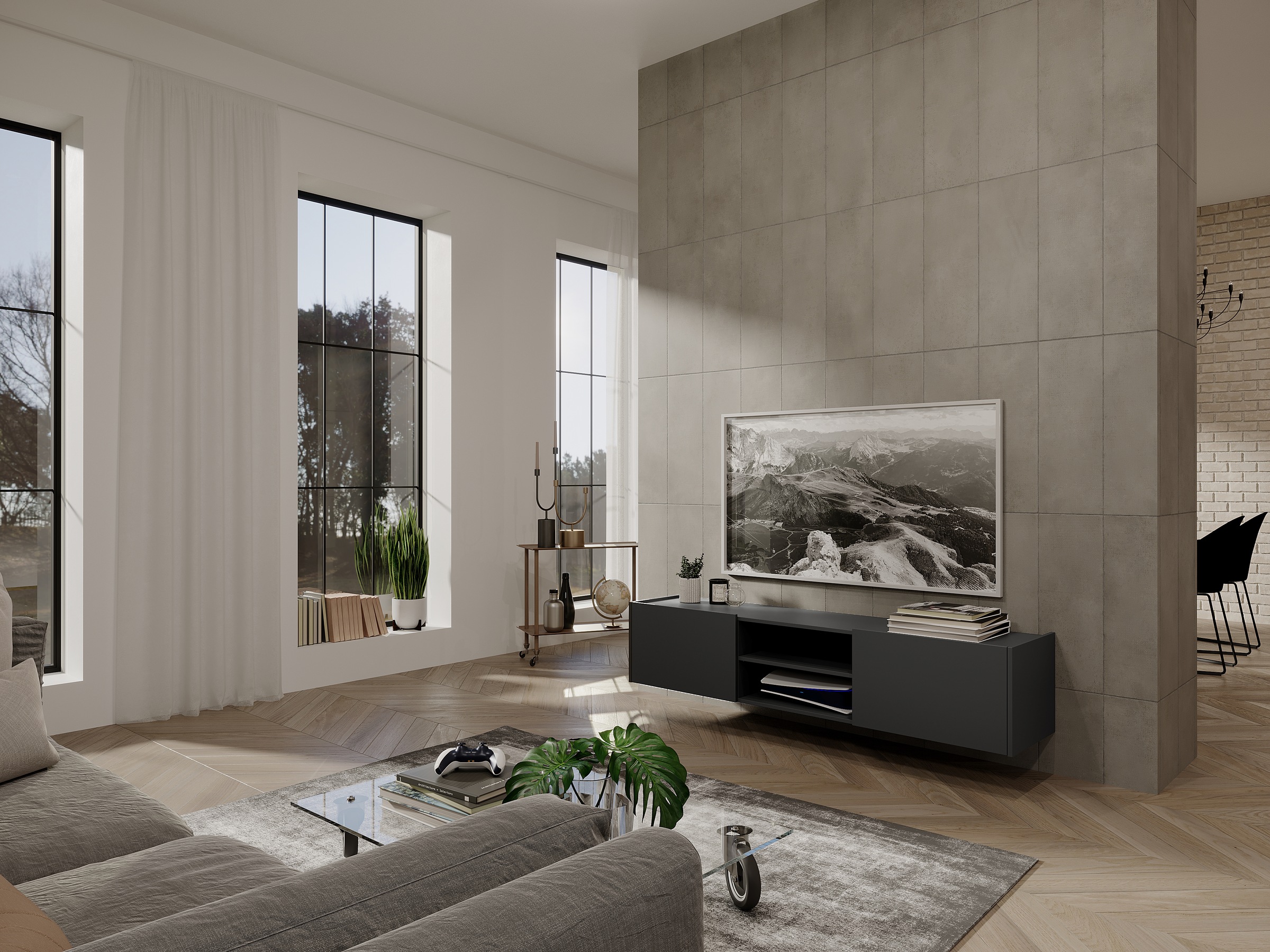 GERMANIA Lowboard, TV-Lowboard mit 2 offenen Fächern und 2 Klappen
