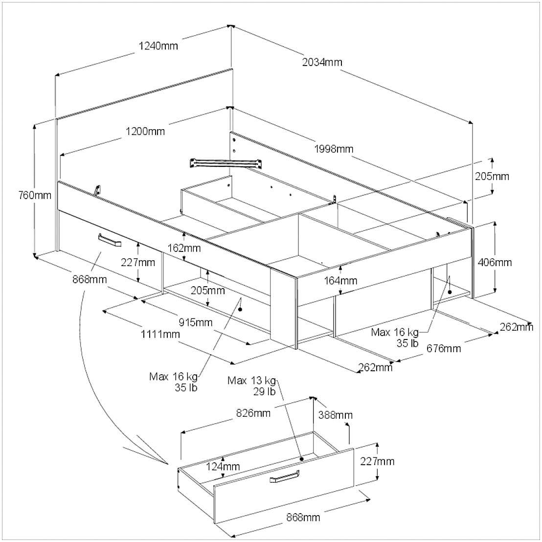 Parisot Stauraumbett »Achille 1« Packung, 
