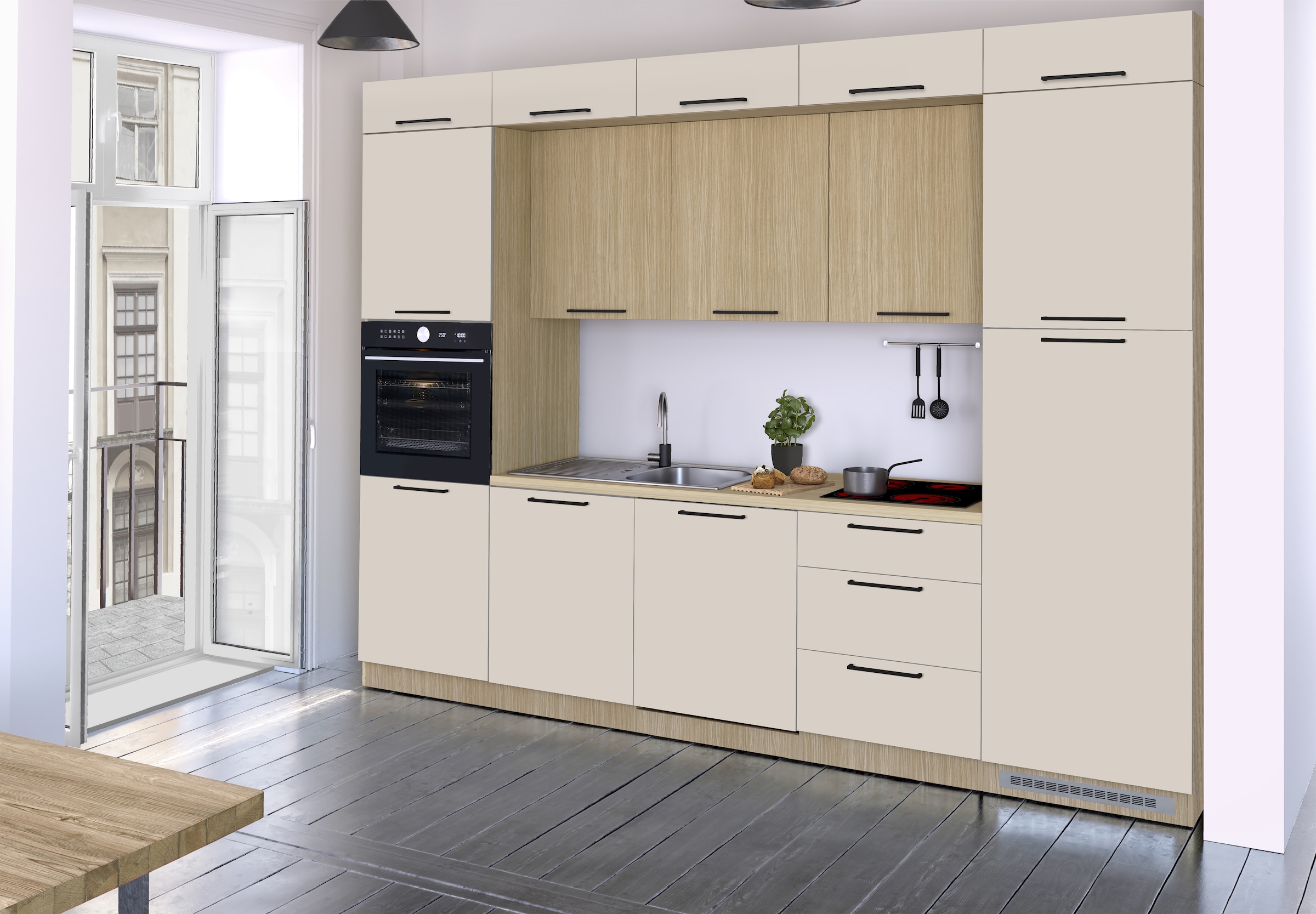 KOCHSTATION Küchenzeile »Luna, Einbauküche, Zeilenküche, mit Soft-Close Funktion, Made in Italy« Breite 300 cm ohne E-Geräte, mit Spüle+Siphon und Aufsatz