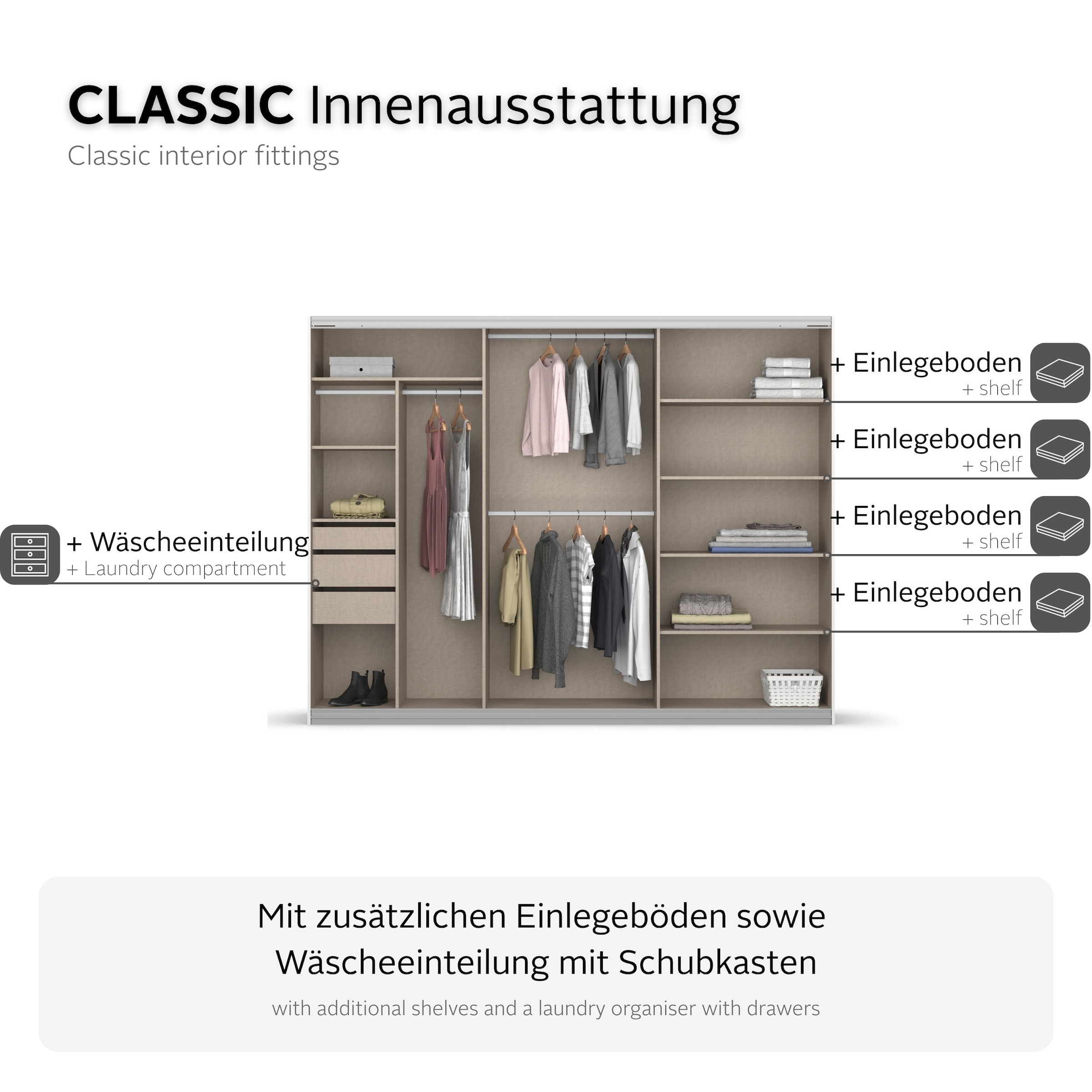 rauch Schwebetürenschrank »Kleiderschrank Schrank Garderobe Ankleide TOPSELLER OTELI« 3 Ausstattungen BASIC/CLASSIC/PREMIUM (inkl. SOFT-CLOSE-FUNKTION),  Breiten 203/271/315/360 cm Höhen 210/229 cm MADE IN GERMANY