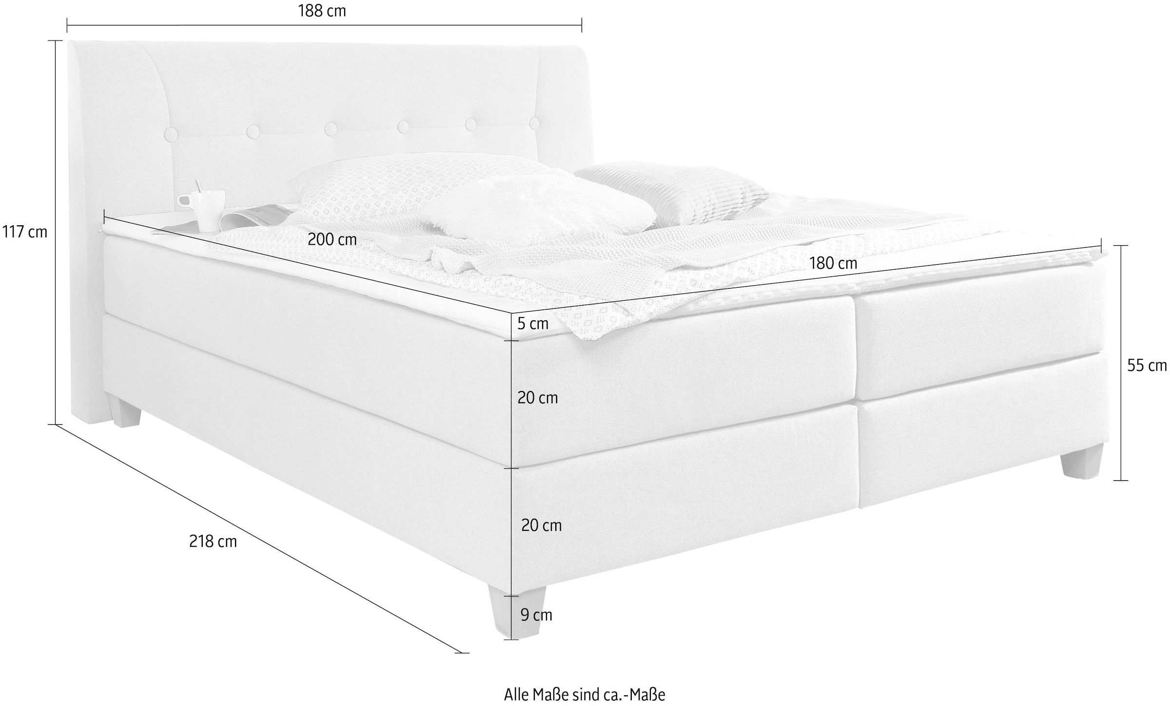 Home affaire Boxspringbett »Calloway«, inkl. Topper, XXL-Ausführung, in 4 Farben, 5 Breiten, 3 Matratzenarten