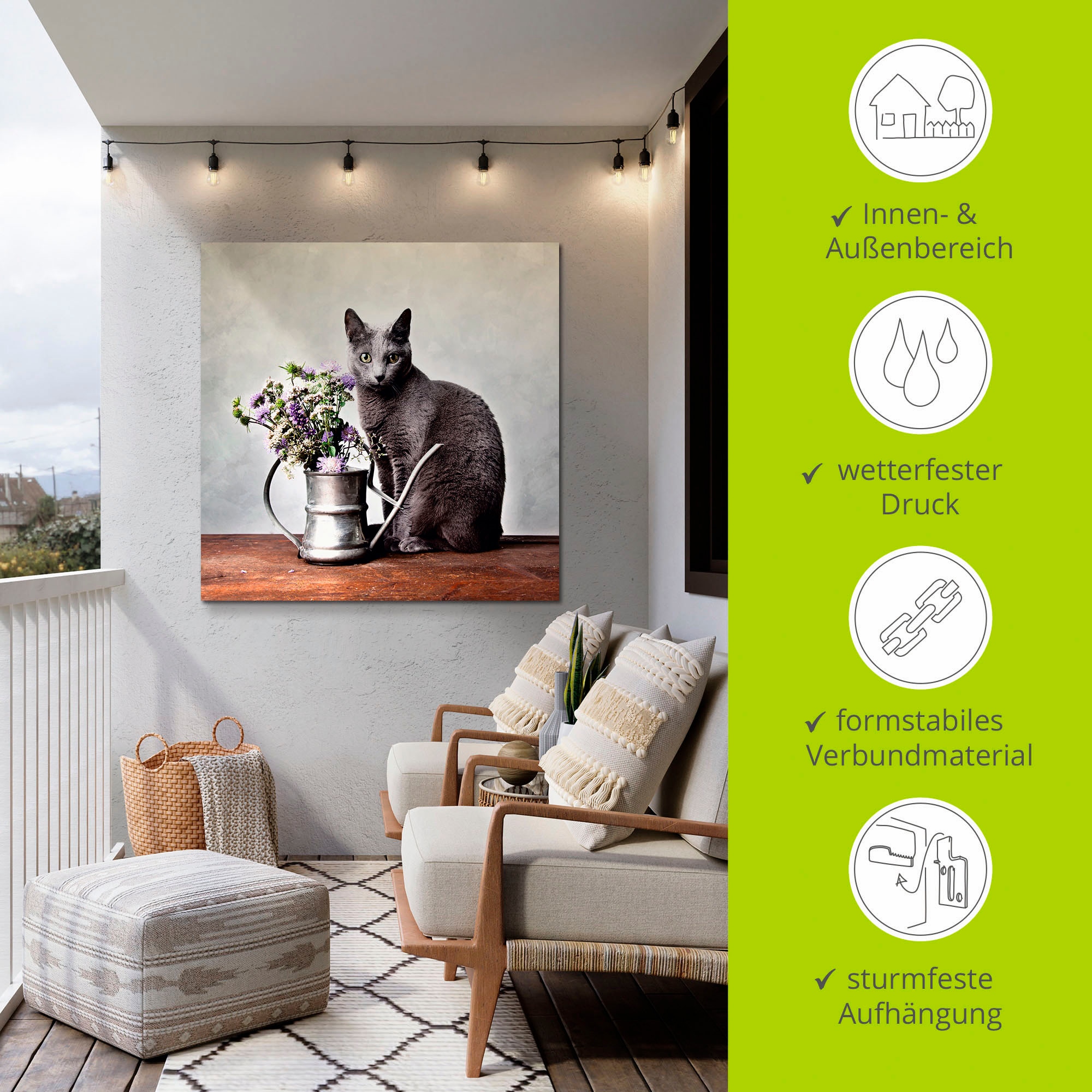 Artland Wandbild »Katze mit Deko«, Haustiere, (1 St.), als Alubild, Outdoorbild, Leinwandbild in verschied. Größen