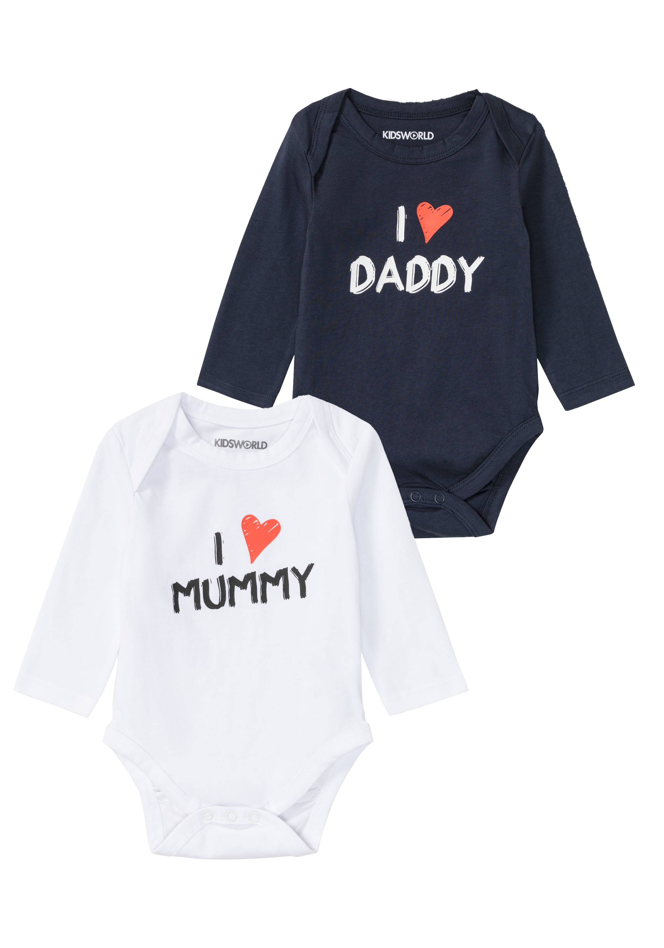 KIDSWORLD Langarmbody »2er Pack Baby-Body Sprüche, Mummy&Daddy«, aus Bio-Baumwolle