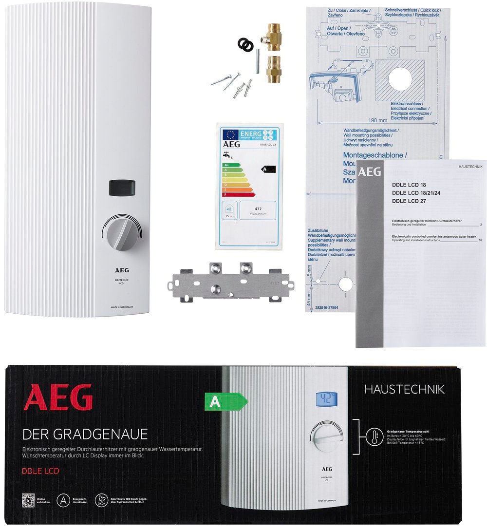 AEG Haustechnik Komfort-Durchlauferhitzer »DDLE LCD 18/21/24 kW, gradgenaue Temperaturwahl«, LC-Display