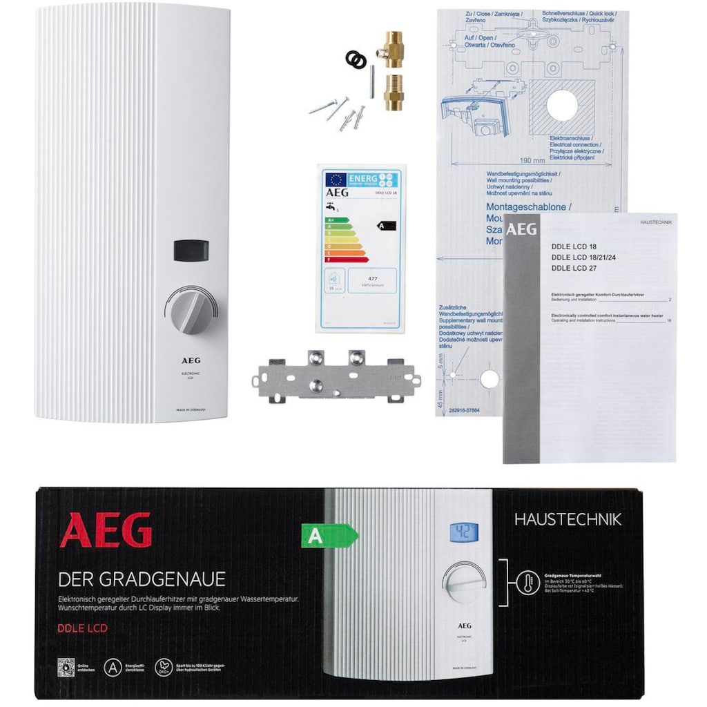 AEG-Haustechnik Komfort-Durchlauferhitzer »DDLE LCD 18/21/24 kW, gradgenaue Temperaturwahl«, LC-Display: Gradgenaue Temperaturwahl