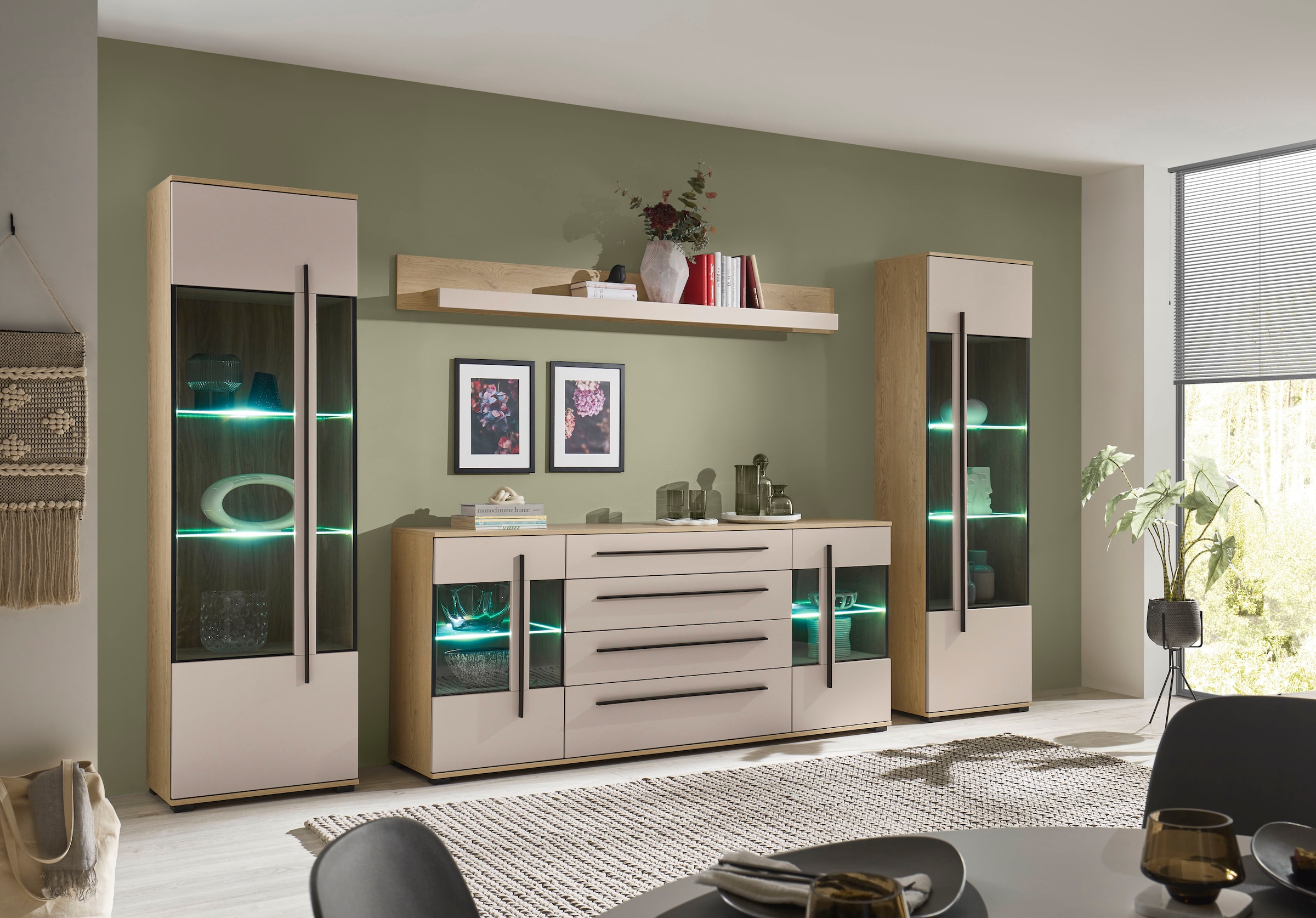 Home affaire Wohnwand »Cantara, Anbauwand, Wohnzimmer-Set, in Eiche Evoke, Weiß oder Kaschmir« Set, 
