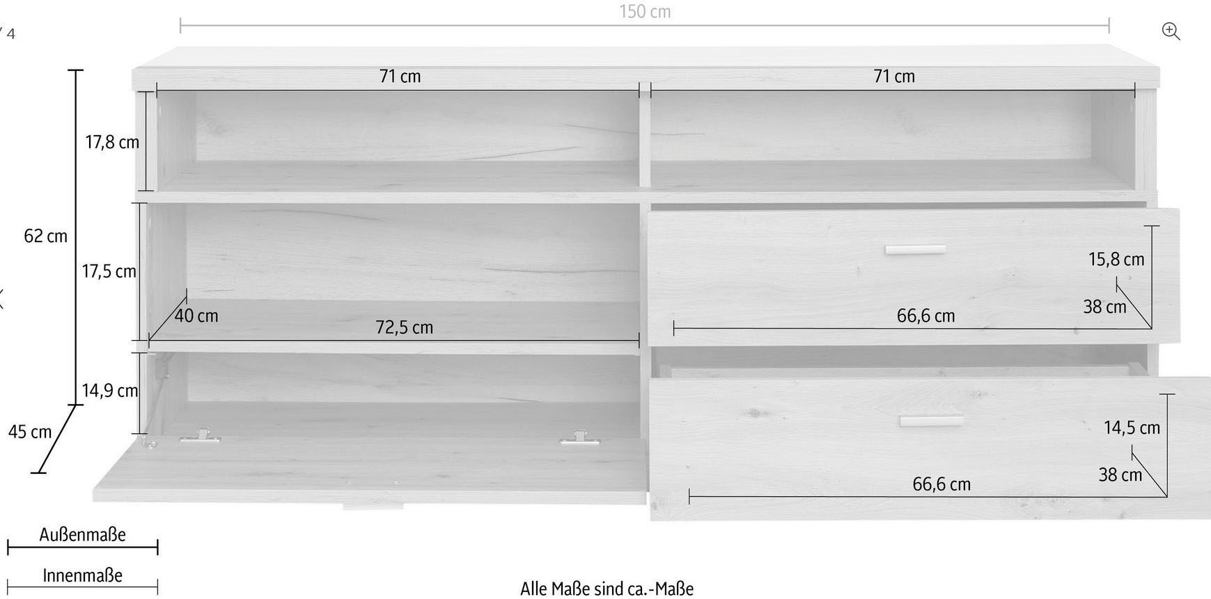 INOSIGN Lowboard »Elne«, TV Schrank, hellbraun, Eiche, matt, Breite 150 cm