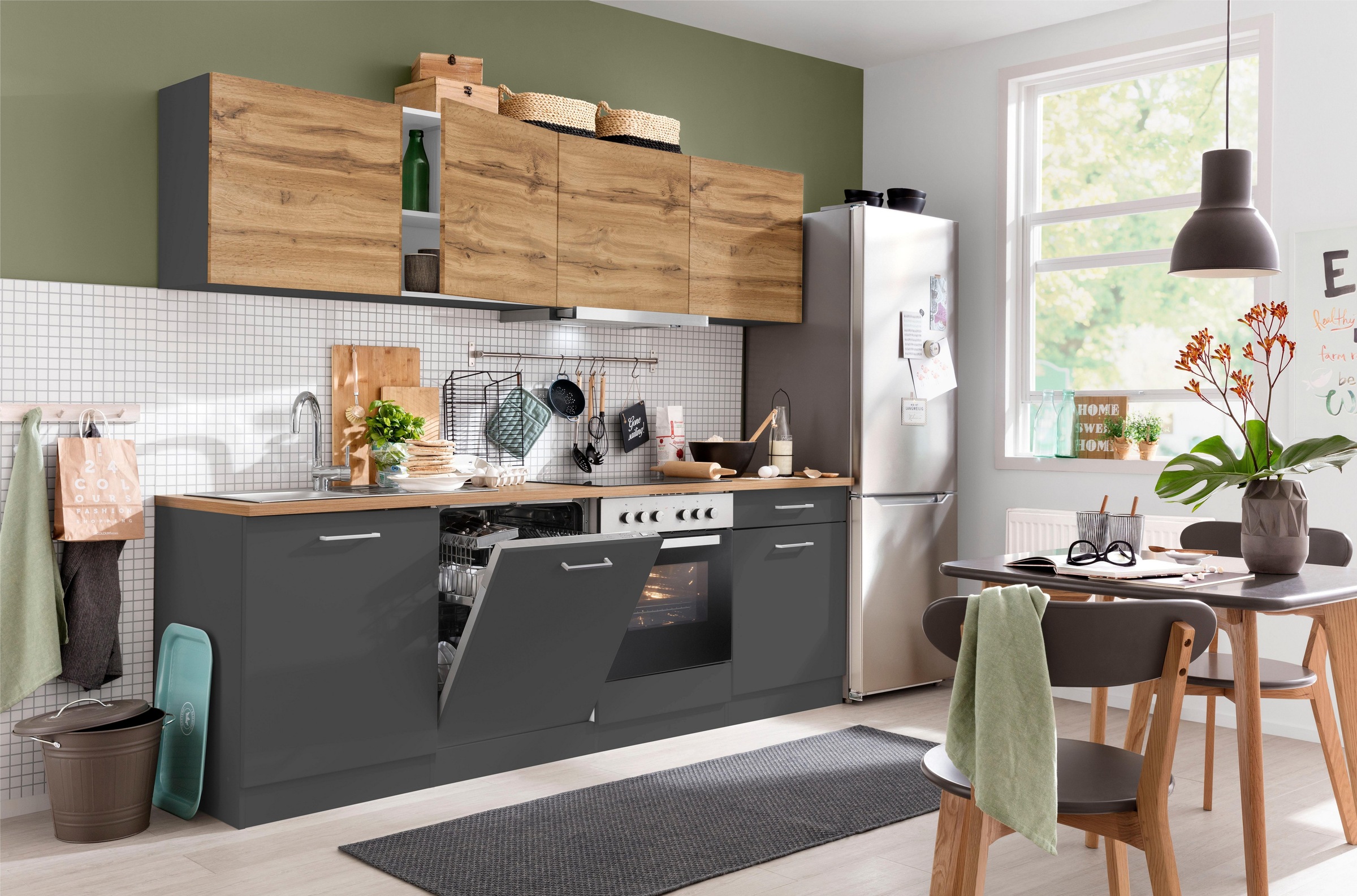 KOCHSTATION Küchenzeile »KS-Kehl«, mit E-Geräten, Breite 240 cm, inkl. Geschirrspülmaschine