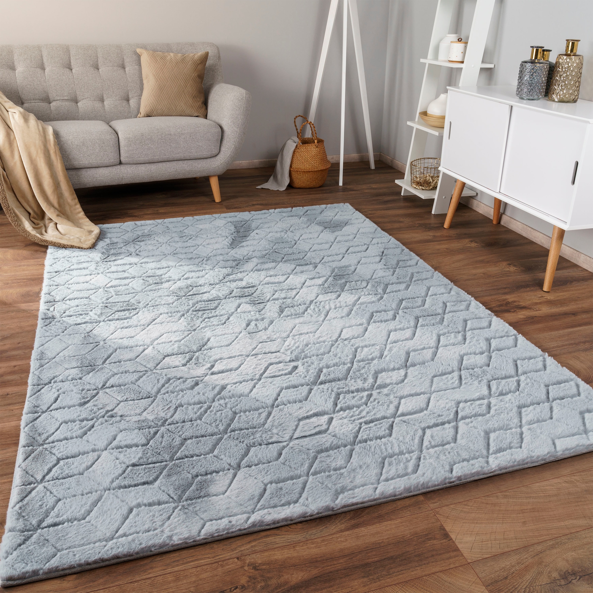Paco Home Hochflor-Teppich »Arnheim 745«, rechteckig, Uni Farben, modernes  geometrisches Design, besonders weich bei OTTO online