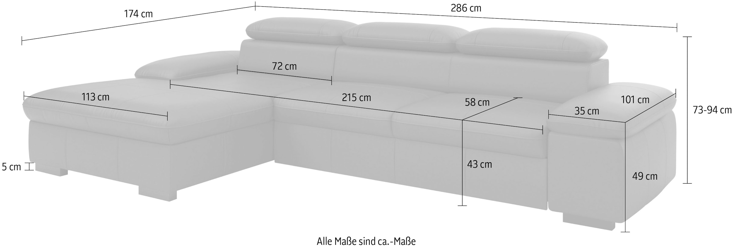 Home affaire Ecksofa »Alberto L-Form«, mit Kopfteilverstellung, wahlweise mit Bettfunktion