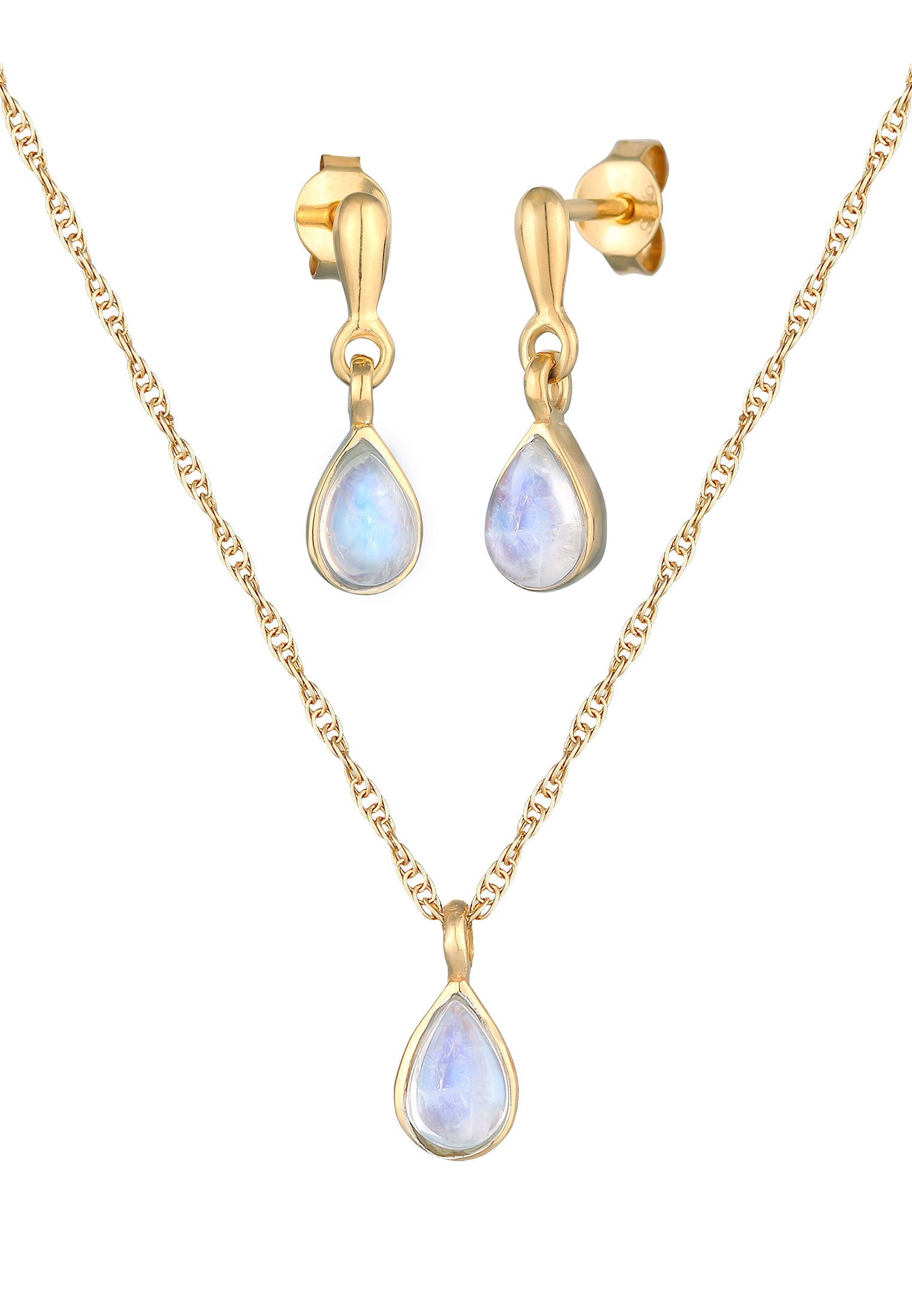 Elli Premium Ohrring und Ketten Set »Schmuckset Mondstein Tropfen Kette Ohrhänger 925 Silber«
