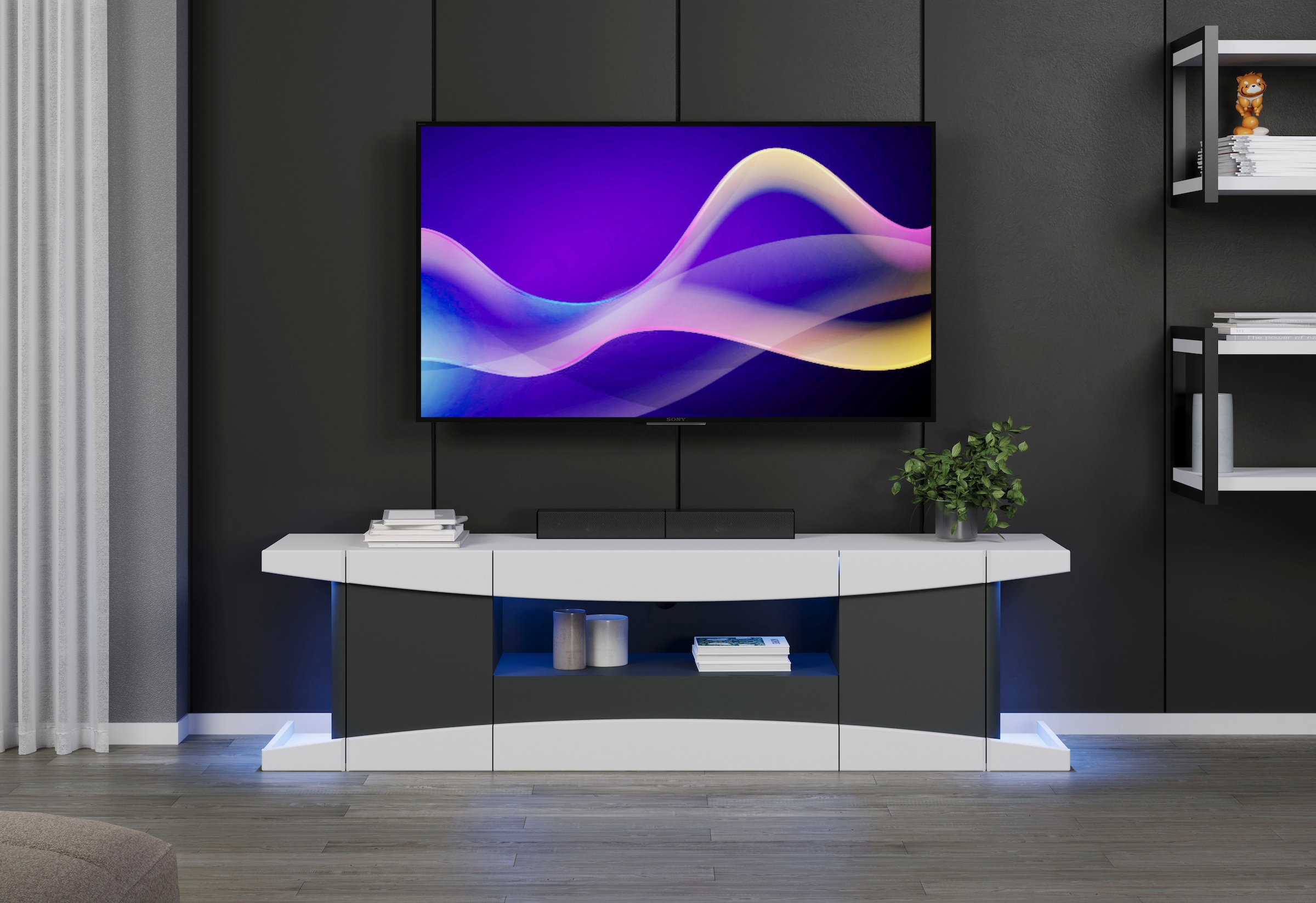 Home affaire Lowboard »NextLevel speziell geeignet für Spielekonsolen« Gaming-Lowboard wahlweise mit Beleuchtung - (B/T/H) 180/42/52 cm