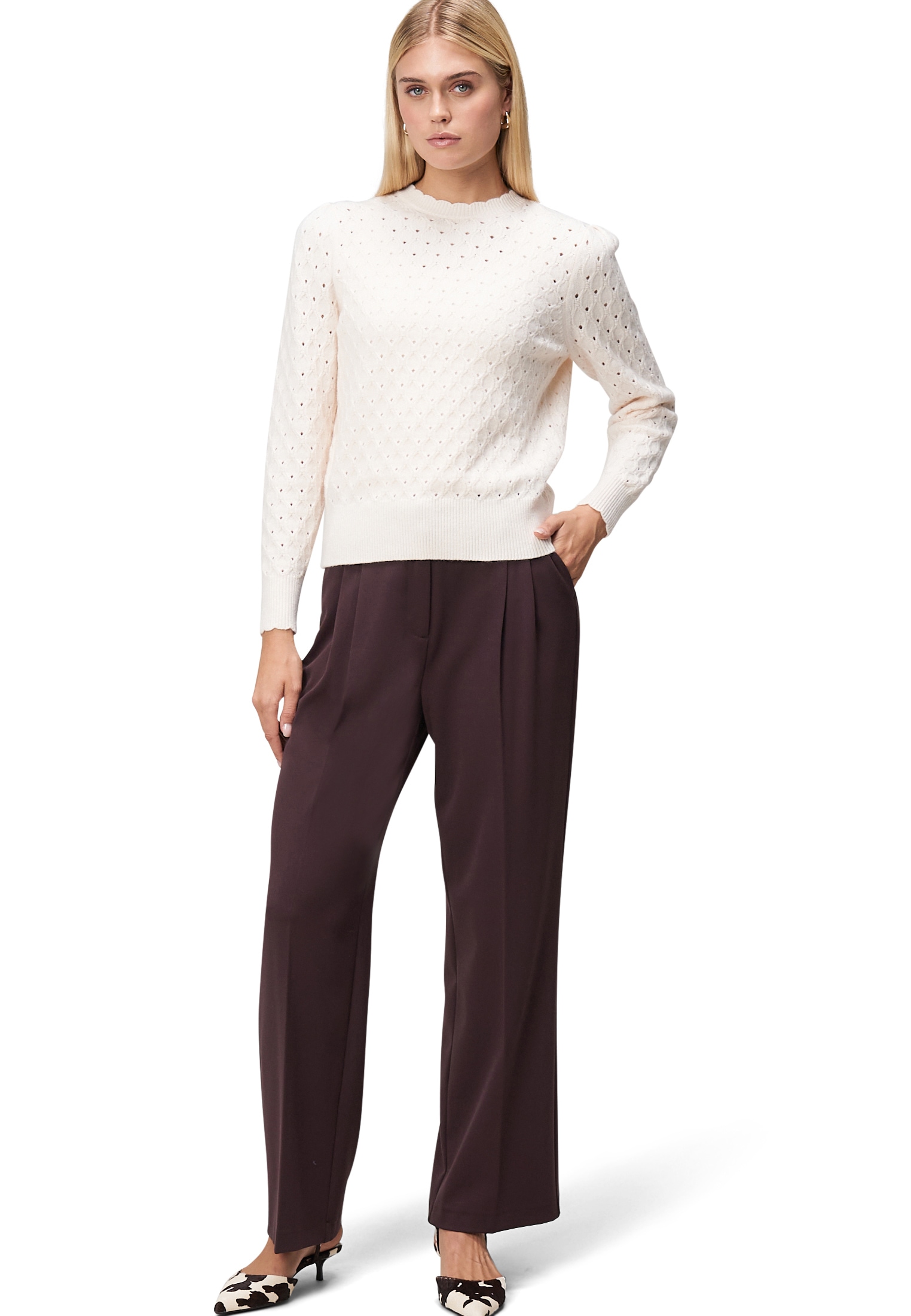 Zero Rundhalspullover »Pullover mit Lochstrickmuster«