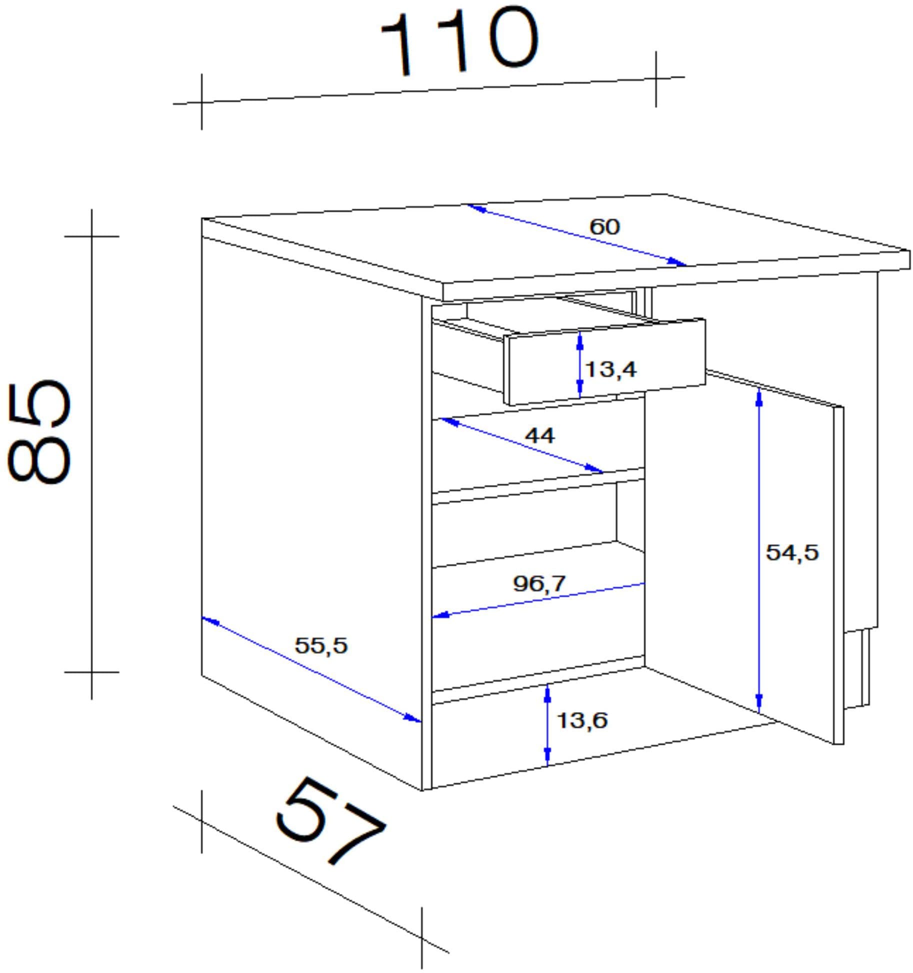 Flex-Well Eckunterschrank »Lund«, (B x H x T) 110 x 85 x 60 cm, individuell kombinierbar