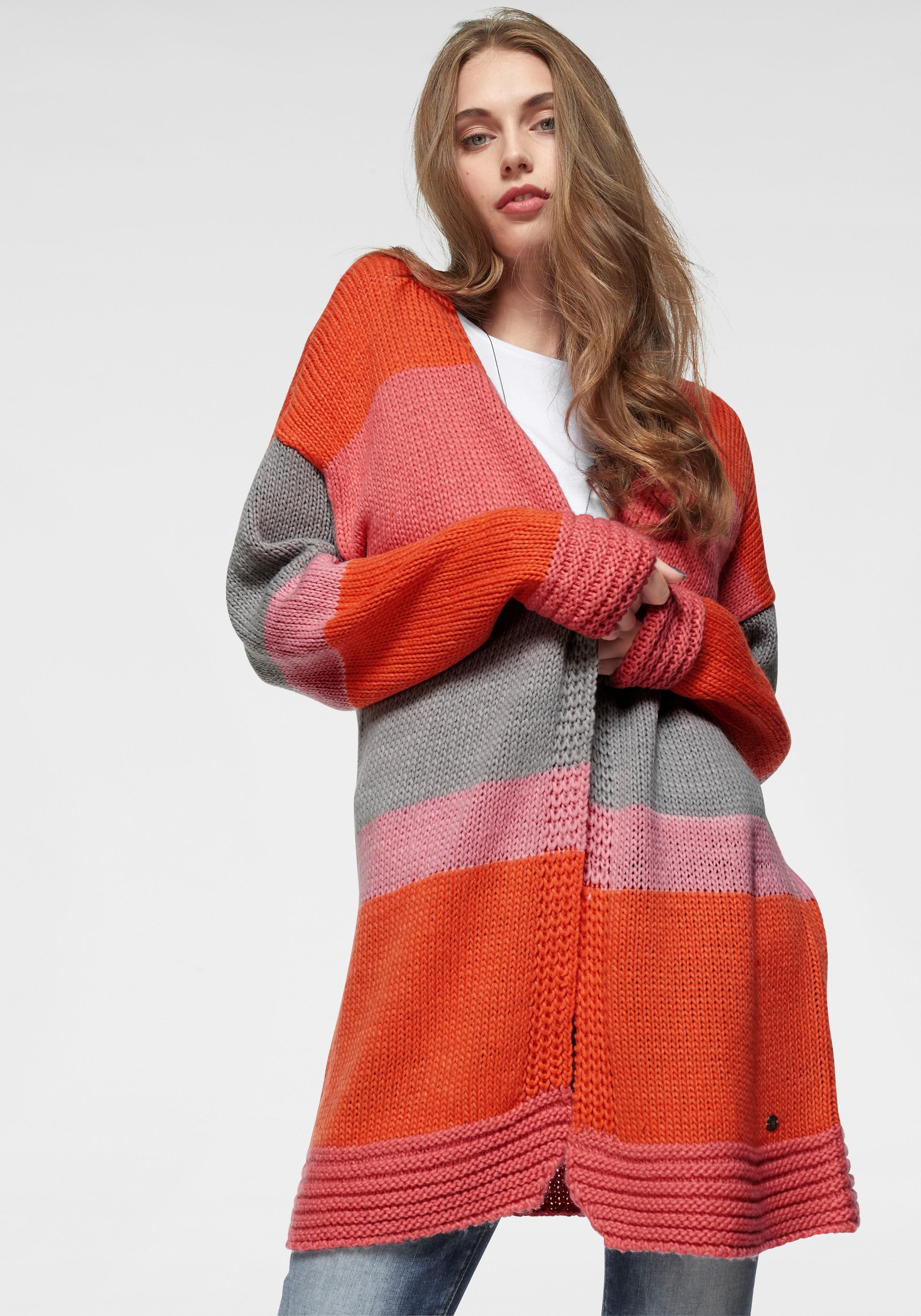 AJC Longstrickjacke, im Colorblocking-Design