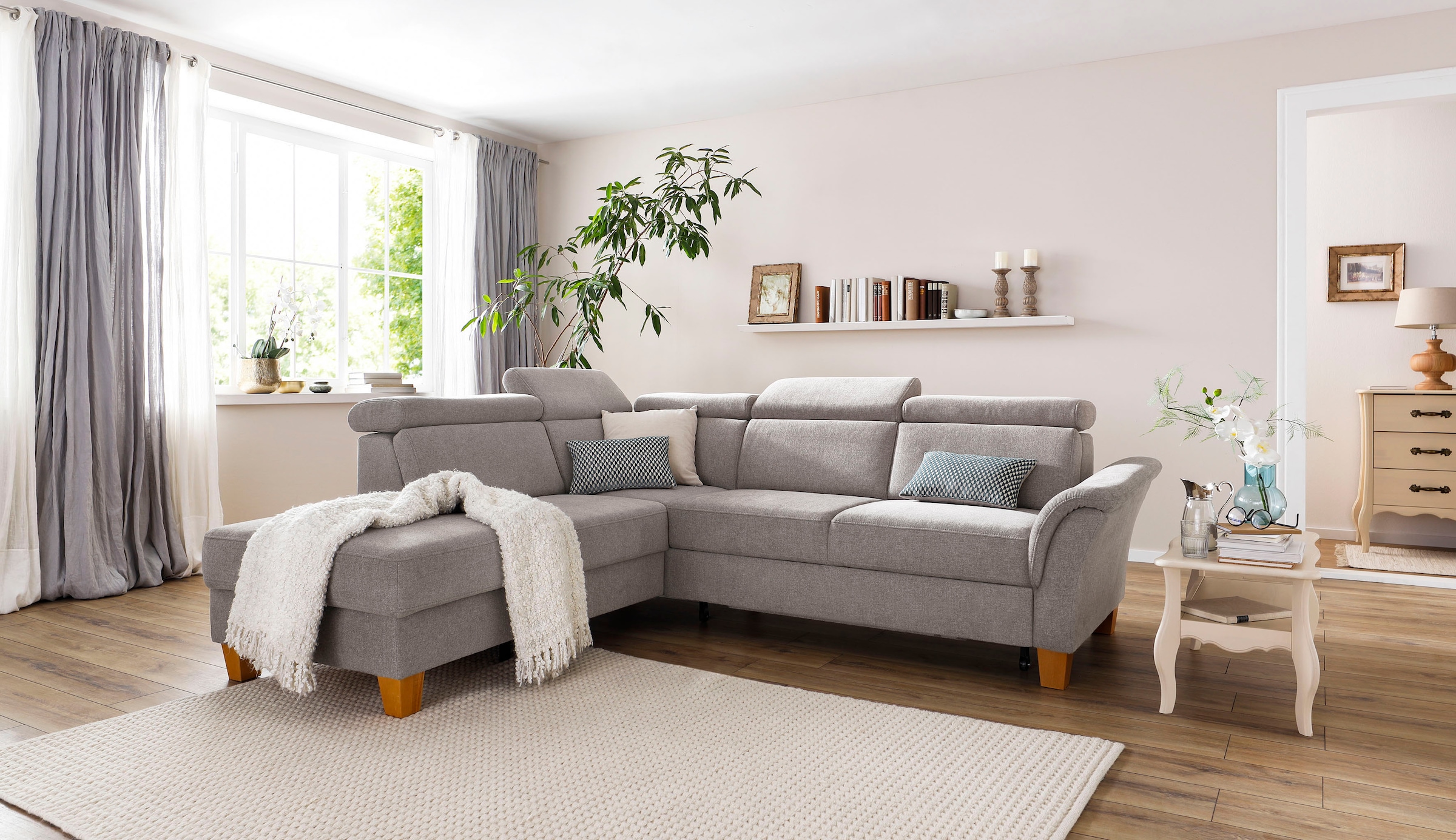 Home affaire Ecksofa »Conville L-Form«, Federkern, wahlweise mit Bettfunktion und Bettkasten bzw. Stauraum