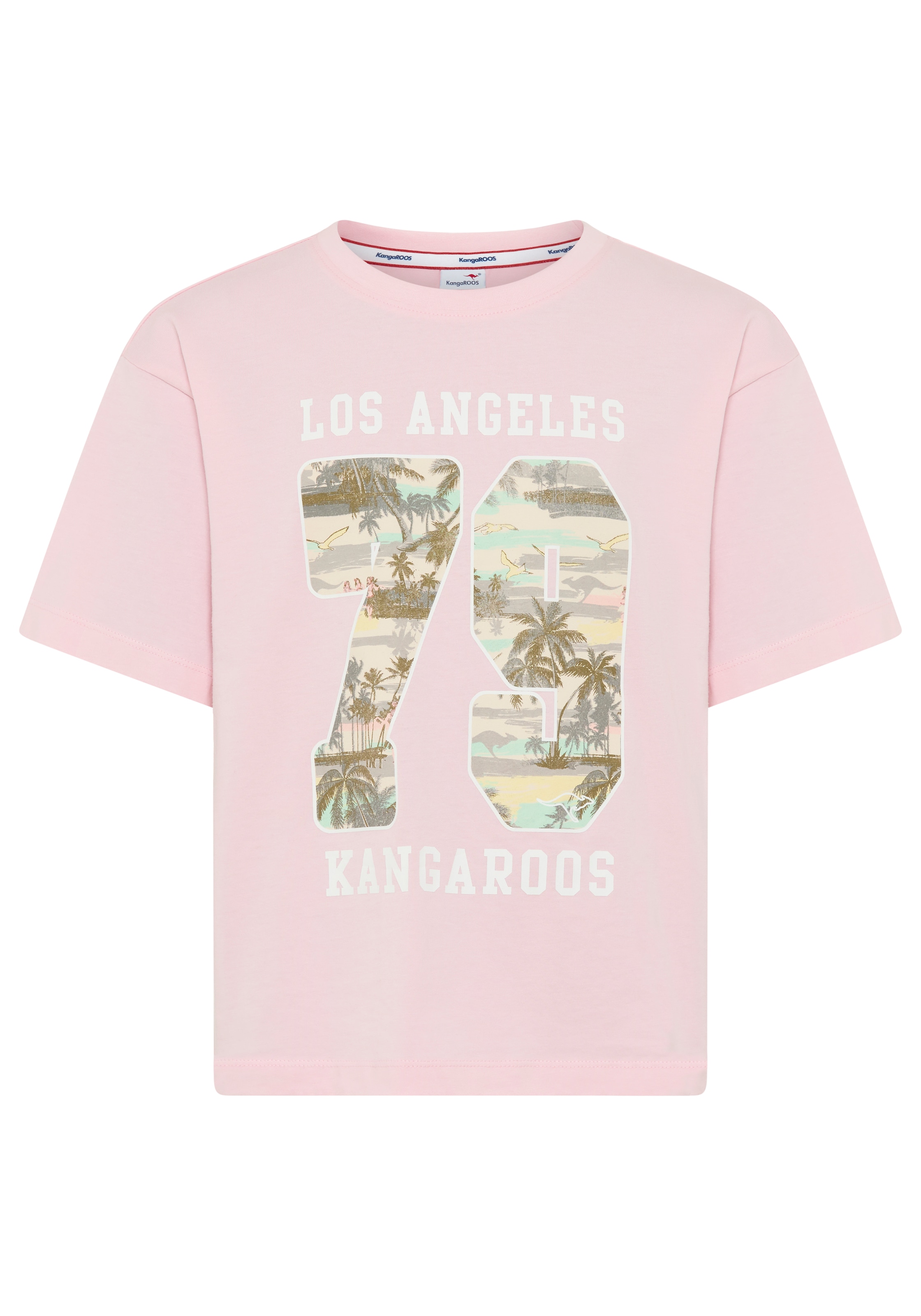 KangaROOS T-Shirt »Locker geschnittenes Shirt mit Palmenprint« lässige Passform, Kurzarm, bedruckt, aus Baumwolle