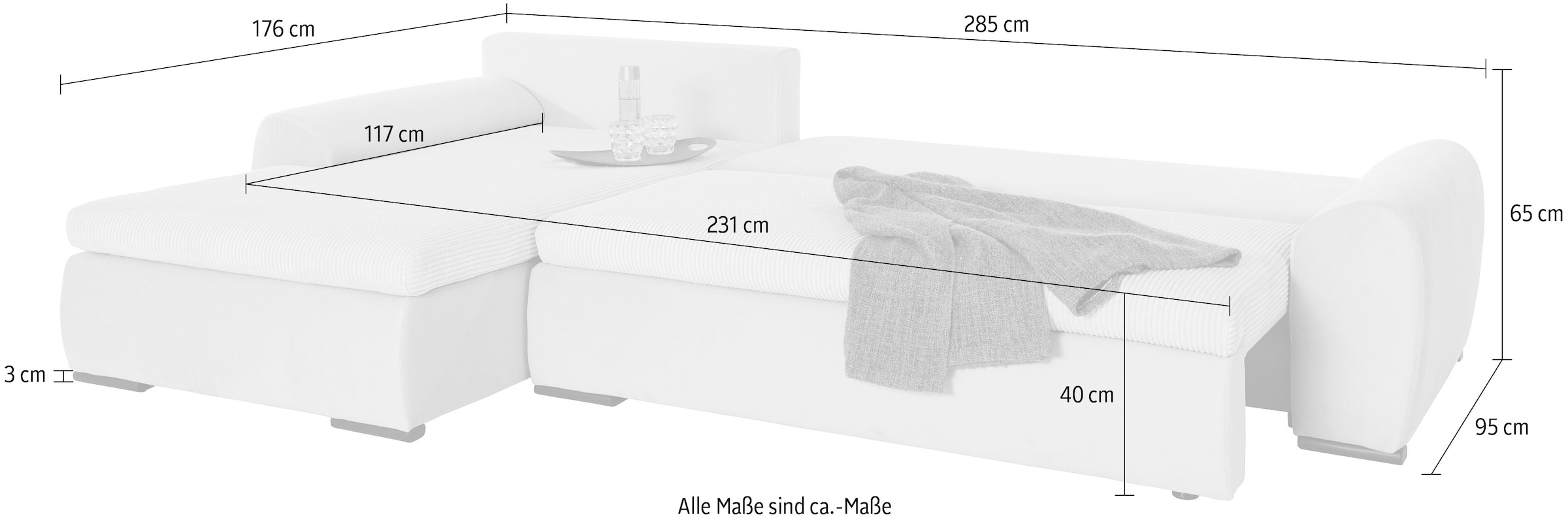 Home affaire Ecksofa »Win, L-Form, Breite 285cm«, optional mit Schlaffunktion und Bettkasten, taupe, Cord