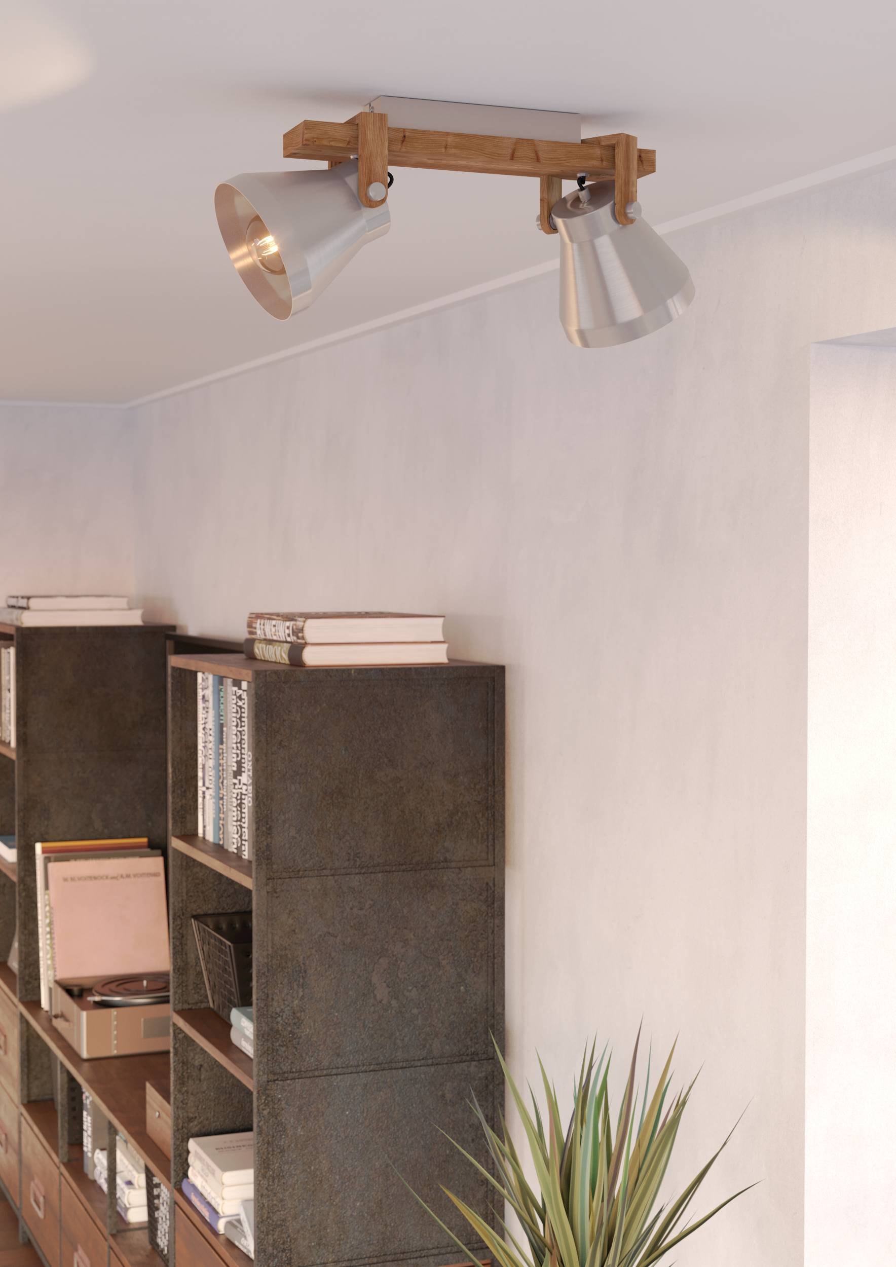 EGLO Deckenleuchte »Cawton Deckenleuchte, sandfarben, E27, IP44, Wohnzimmerlampe, Lampe« E27 1 Stk. EGLO Spot Cawton stahlfarben, braun rustikal 2X40W L:58,5 H:25 cm