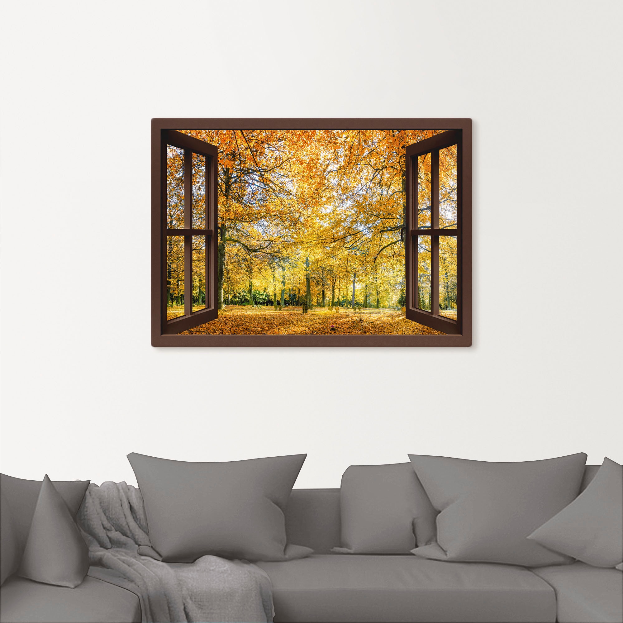 Artland Leinwandbild »Fensterblick - Herbstwald Panorama« Fensterblick 1 Stk. tlg. auf Holzrahmen gespannt