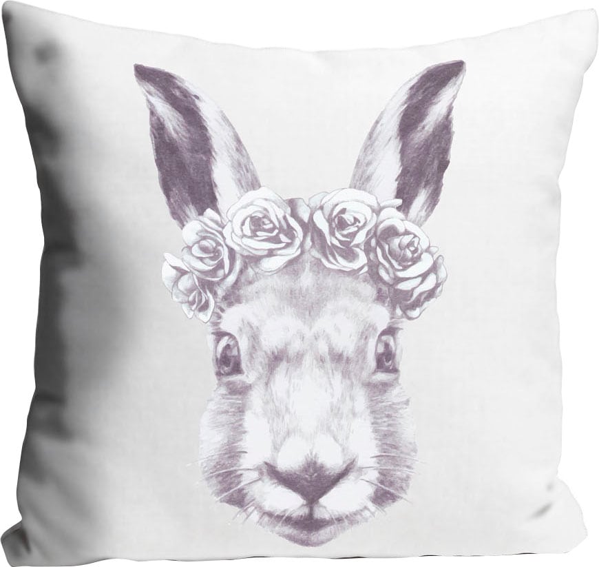 queence Dekokissen »Océane« mit einem Hasen mit Blumenkranz