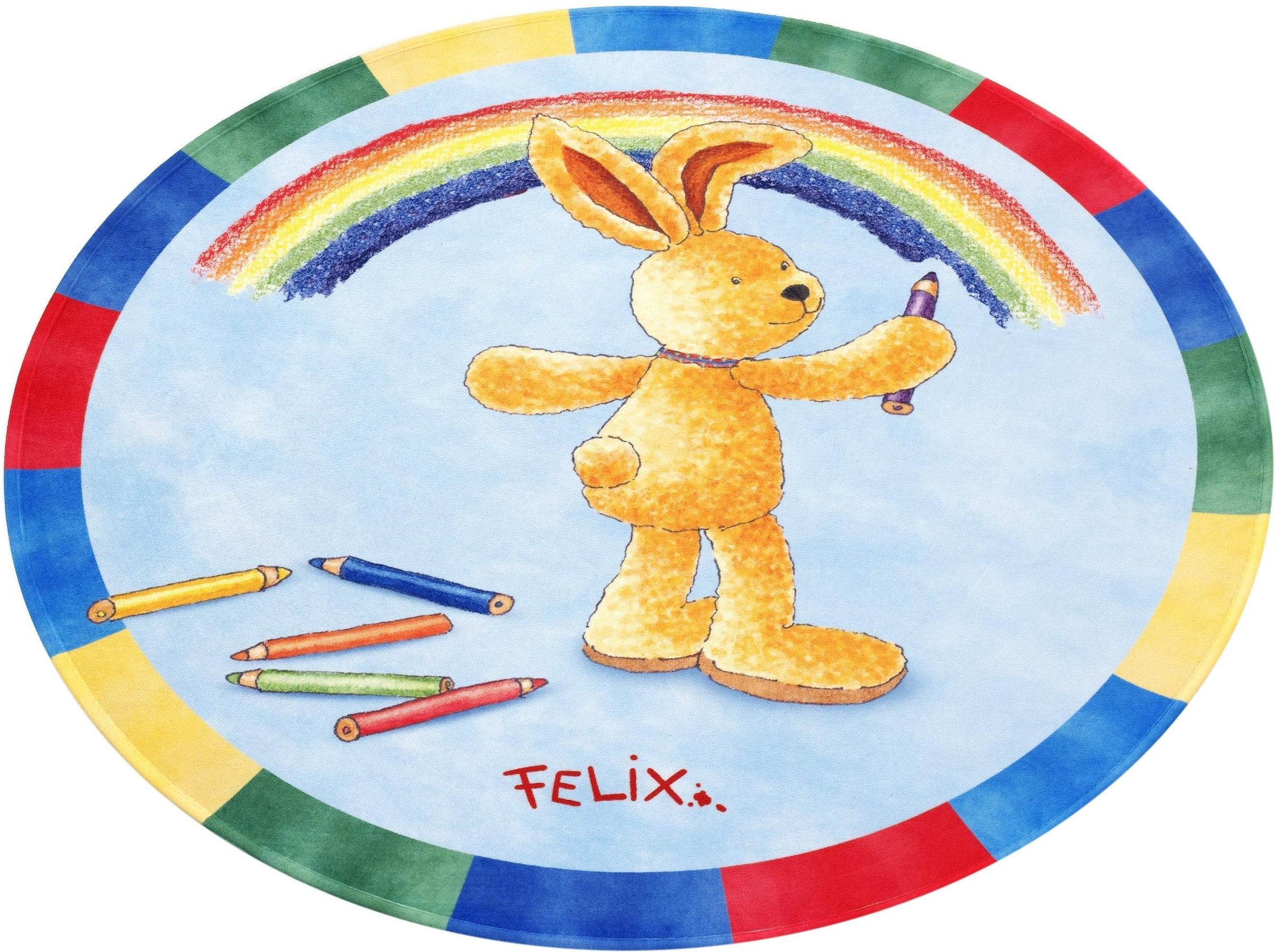 Felix der Hase Kinderteppich »FE-412 Regenbogen«, rund, Stoff Druck, weiche Mircofaser, Kinderzimmer