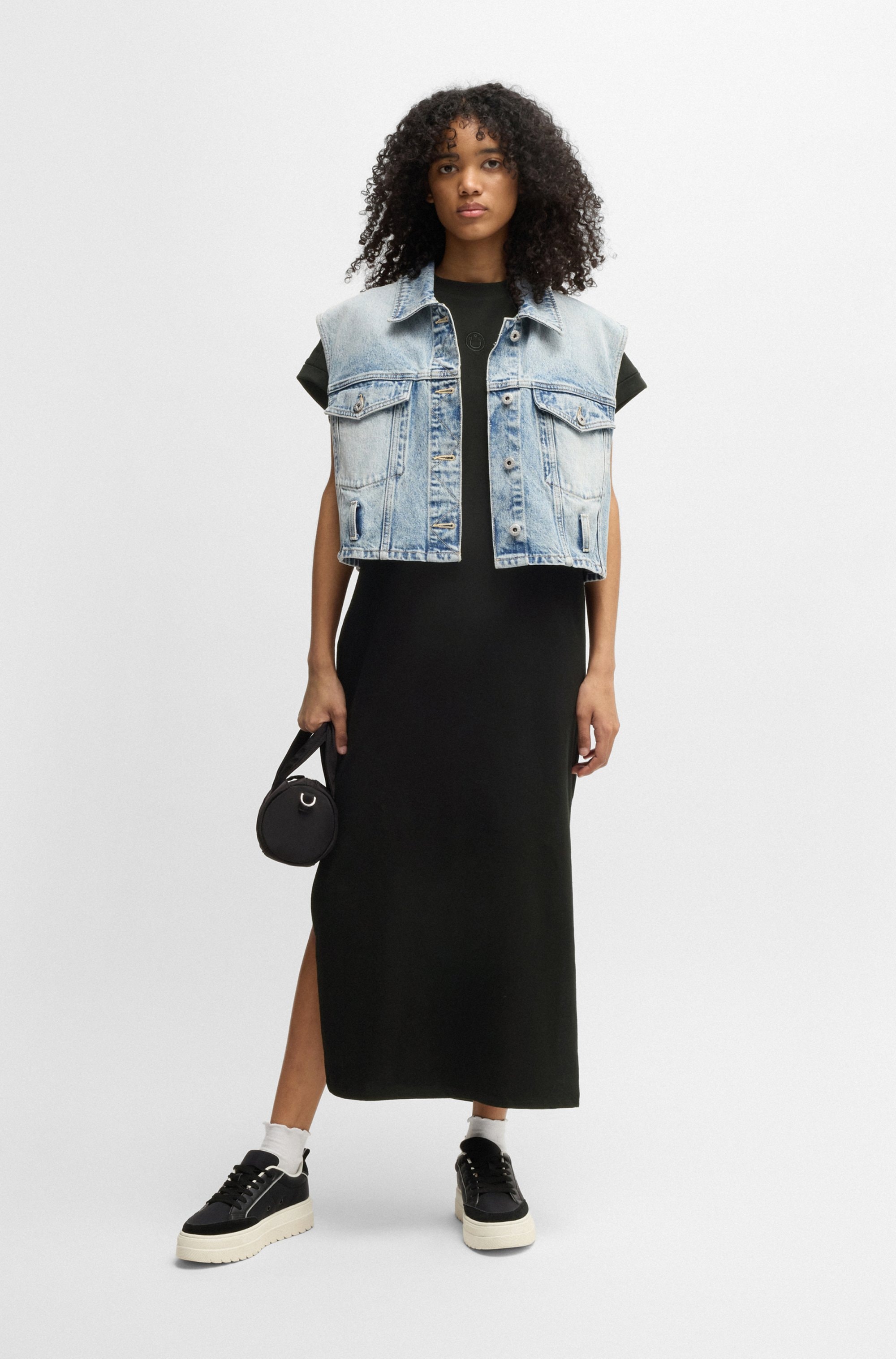 HUGO Blue Jerseykleid »Nalle«, mit Logostickerei Jersey Oversized mit Schlitz