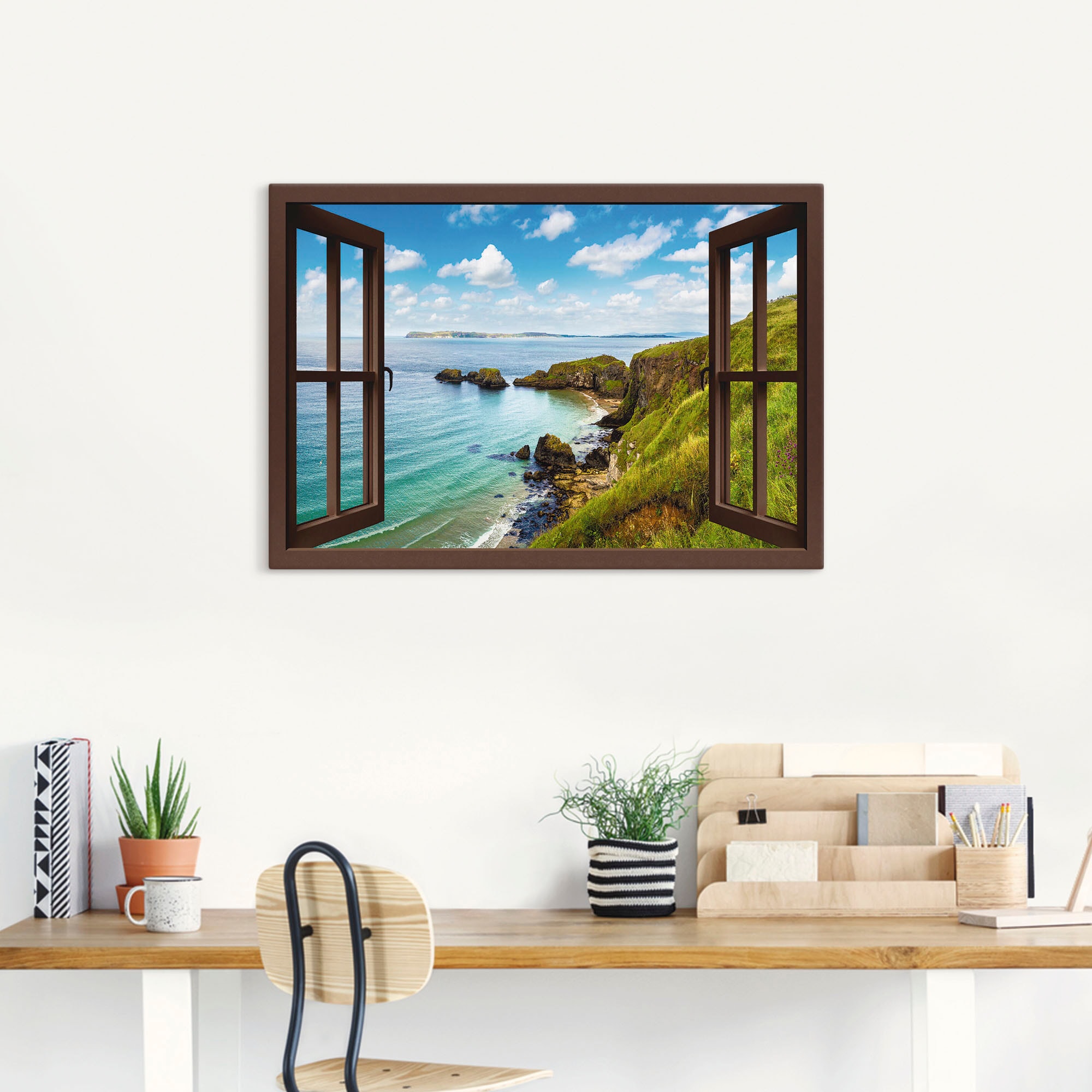 Artland Wandbild »Küstenweg in Nordirland durchs Fenster«, Meer Bilder, (1 St.), als Alubild, Outdoorbild, Leinwandbild, Wandaufkleber, versch. Größen