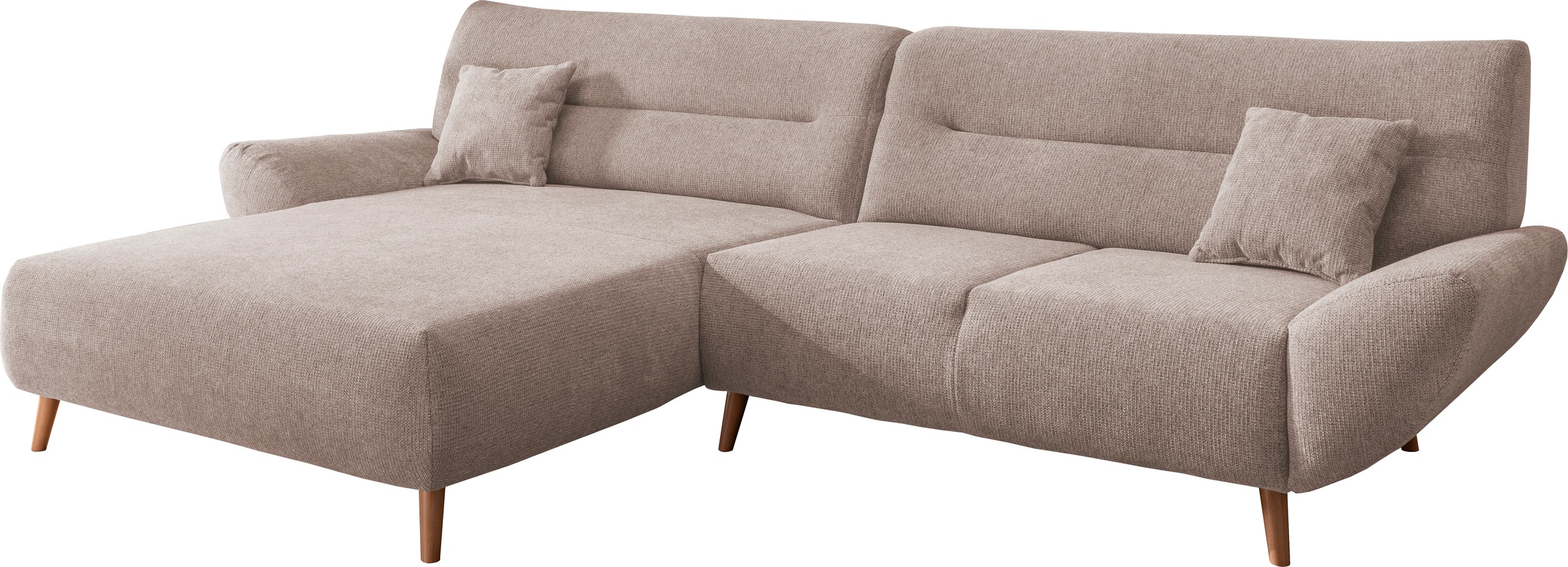 INOSIGN Ecksofa »Drago, elegant und zeitlos, komfortabel, Holzfuß, L-Form«, frei im Raum stellbar, inkl. 2 Zierkissen