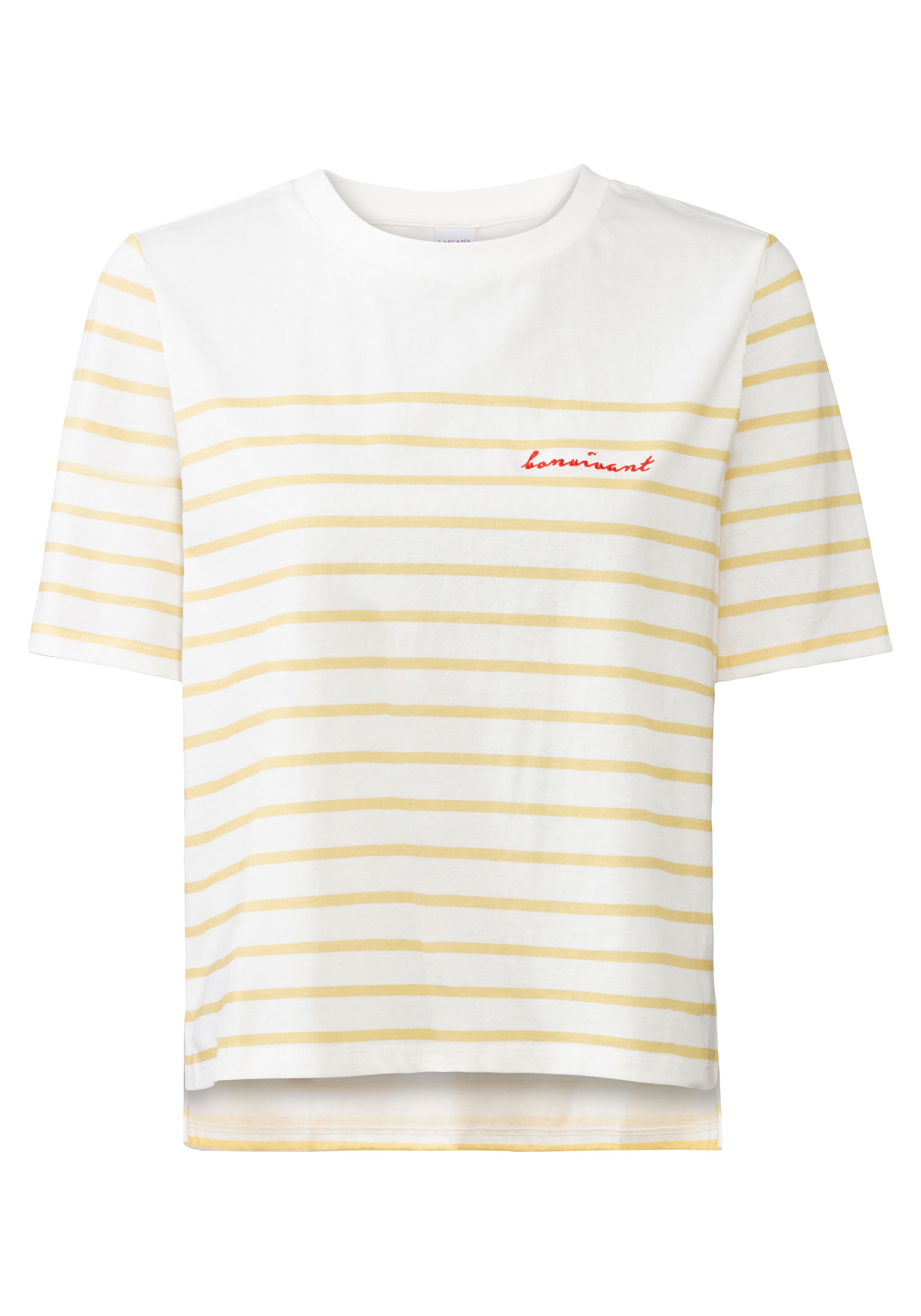 LASCANA T-Shirt, mit Streifen, Kurzarmshirt aus Baumwolle, schlanke Optik, Basic