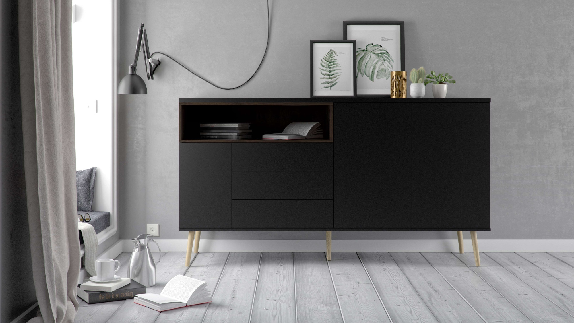 INOSIGN Sideboard »Roommers, Anrichte, Kommode, Stauraum, modern, praktisch«, 3 Schubladen, 2 Schränke, 1 offenes Fach, B: 176 cm, H: 90 cm