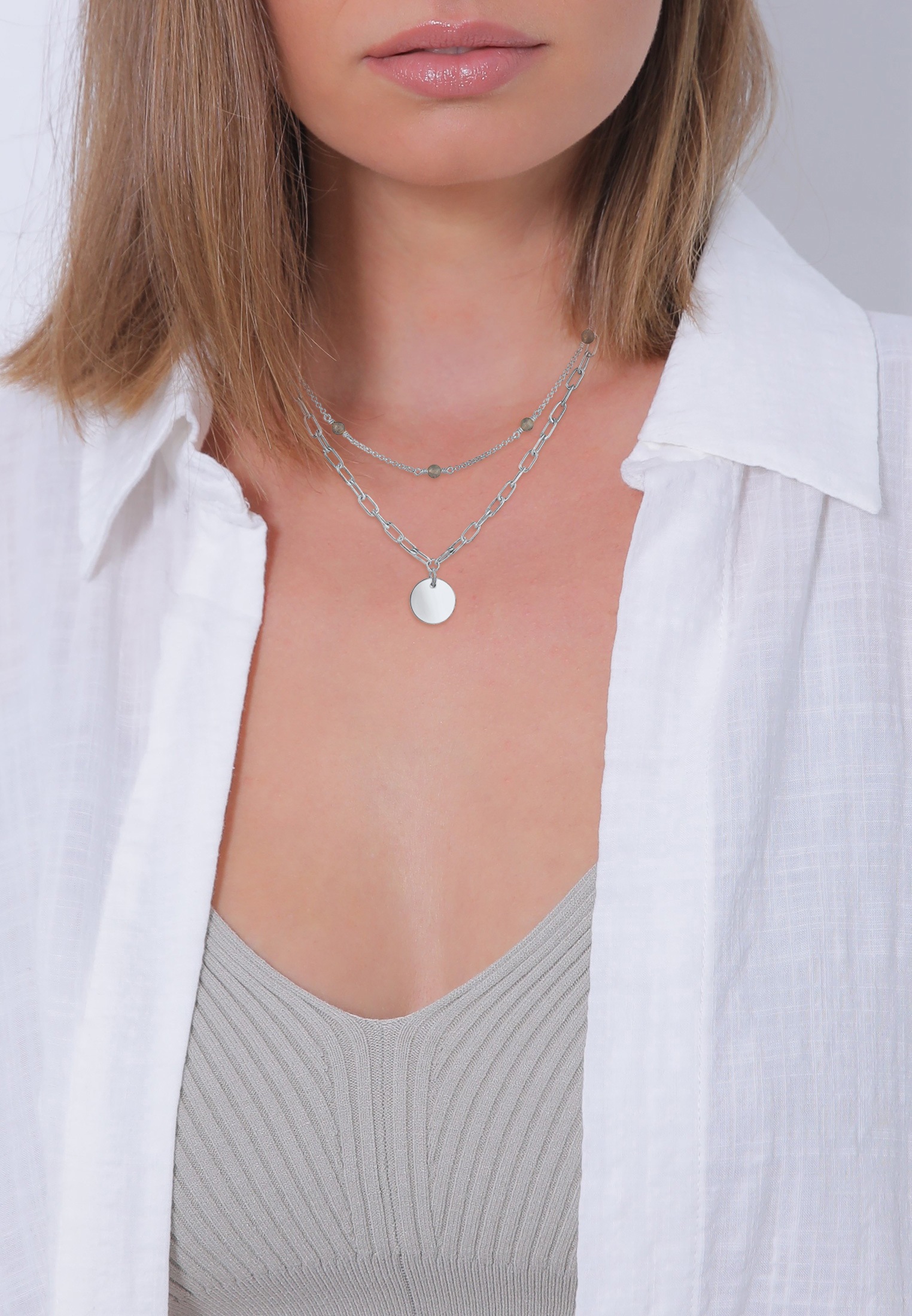 Elli Premium Silberkette »Halskette Layer Gliederkette Labradorit 925 Sterling Silber«