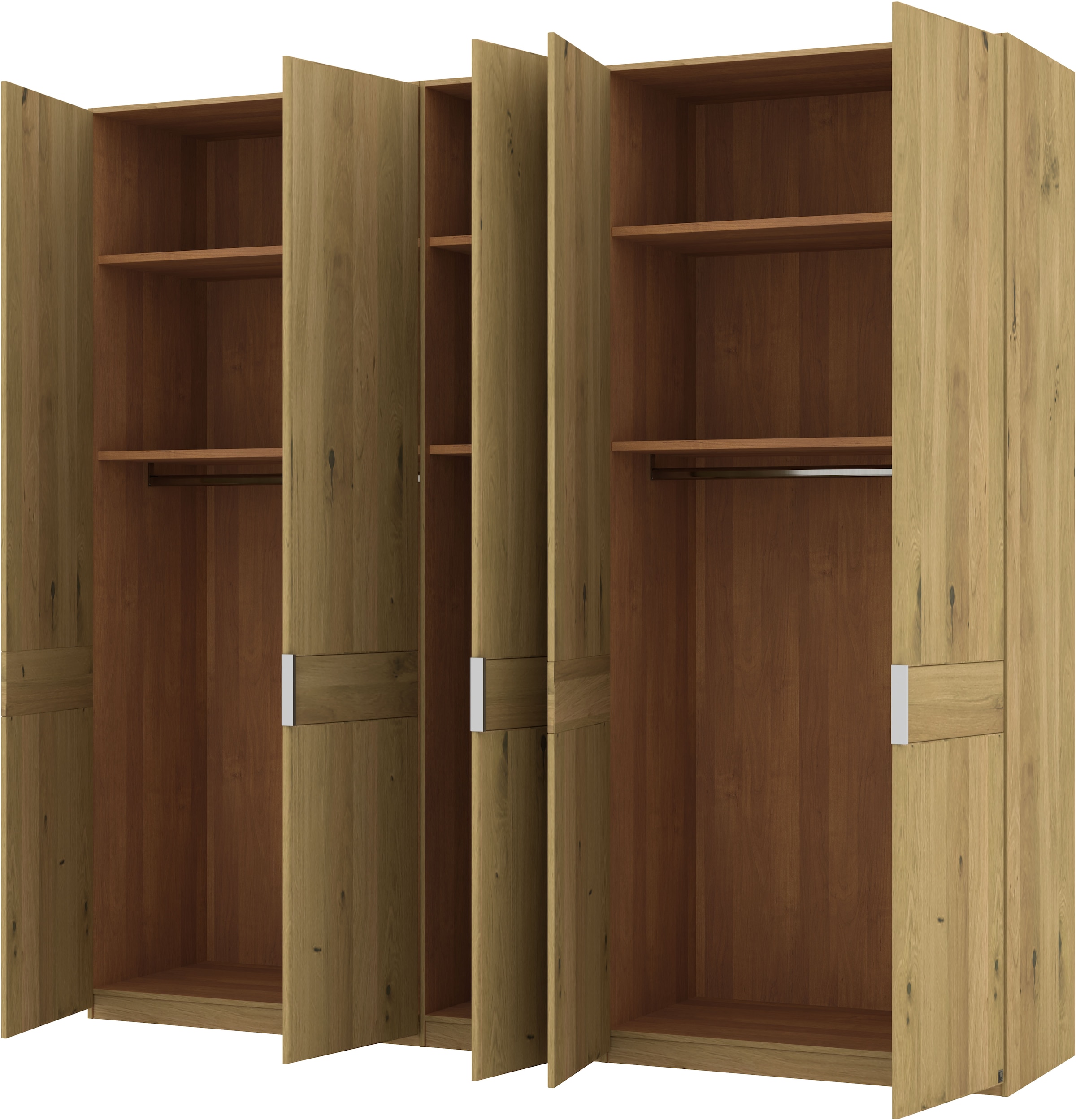Musterring Drehtürenschrank »Savona, Kleiderschrank, Schrank, Garderobe, teilmassiv Eiche«, (mit Türdämpfern, in 5 Breiten & 2 Höhen, extra Böden, MADE IN GERMANY), Türen in Bianco-Eiche massiv, mit Querriegel, verschiedene Größen