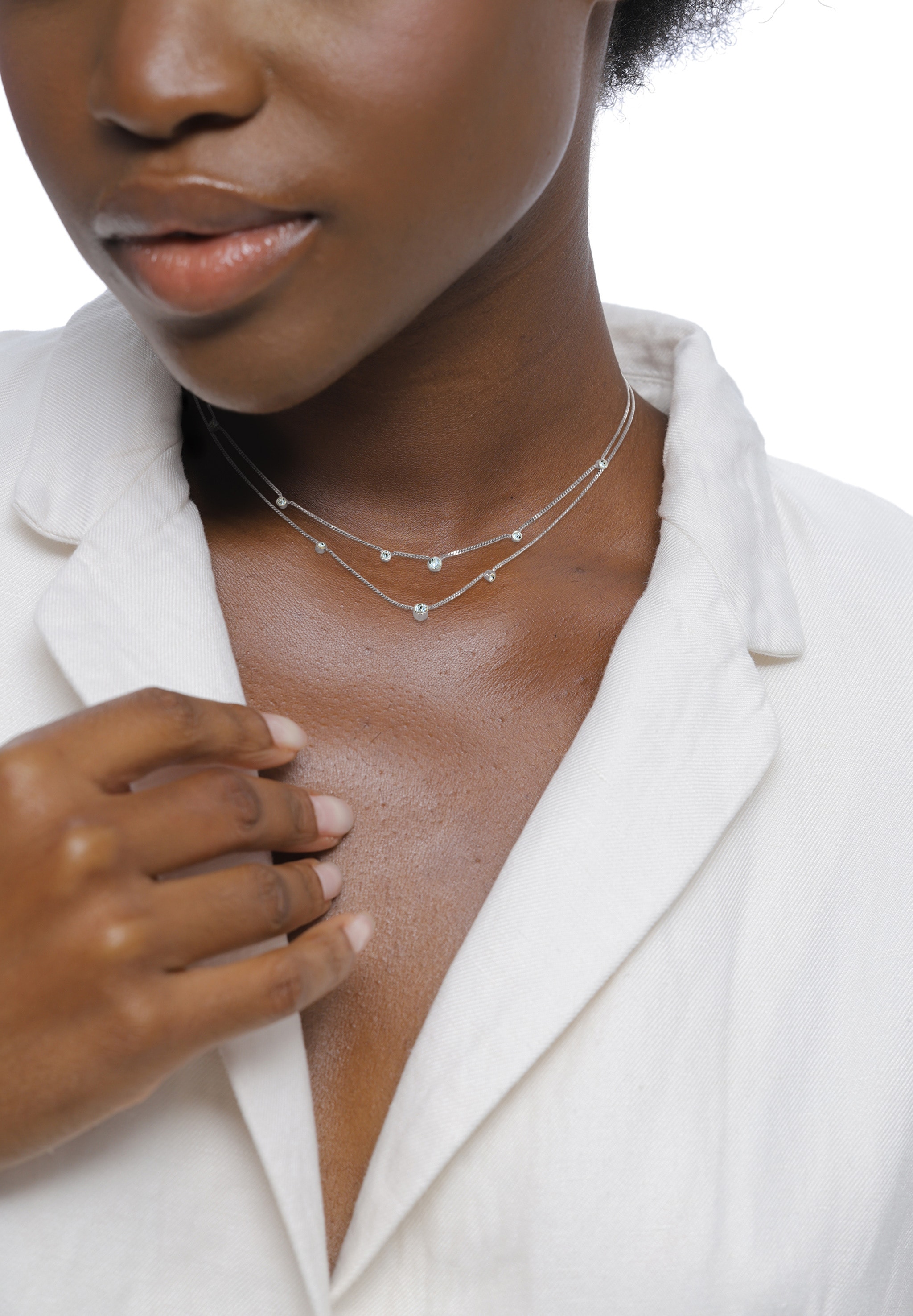 Elli Silberkette »Halskette Layer mit Kristallen von Swarovski® Weiß 925 Sterling Silber«