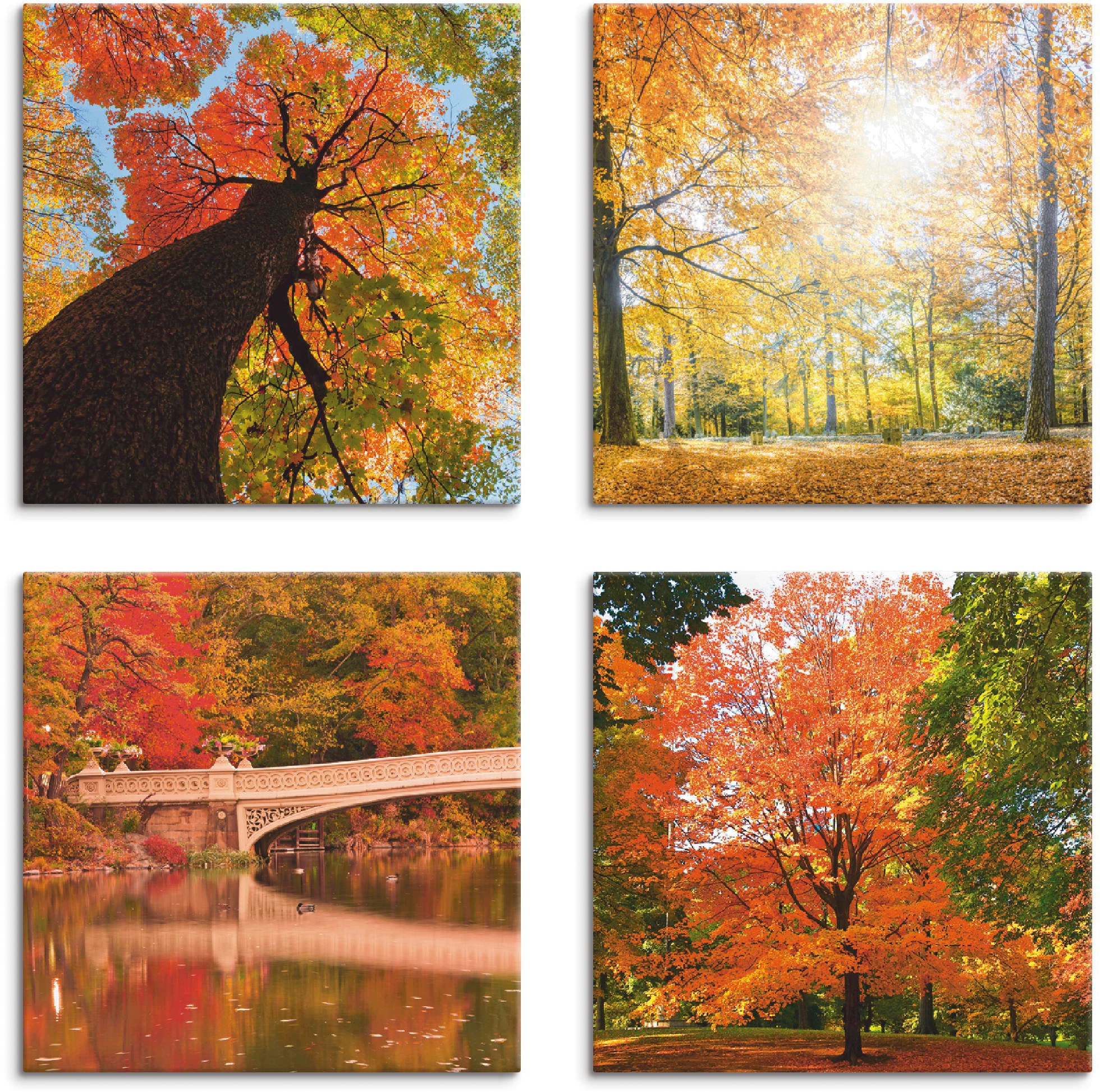 Leinwandbild »Herbst Wald Panoramas«, Wald, (4 St.), 4er Set, verschiedene Größen