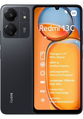 Smartphone »Redmi 13C 4GB+128GB«, Schwarz, 17,1 cm/6,74 Zoll, 128 GB Speicherplatz, 50...