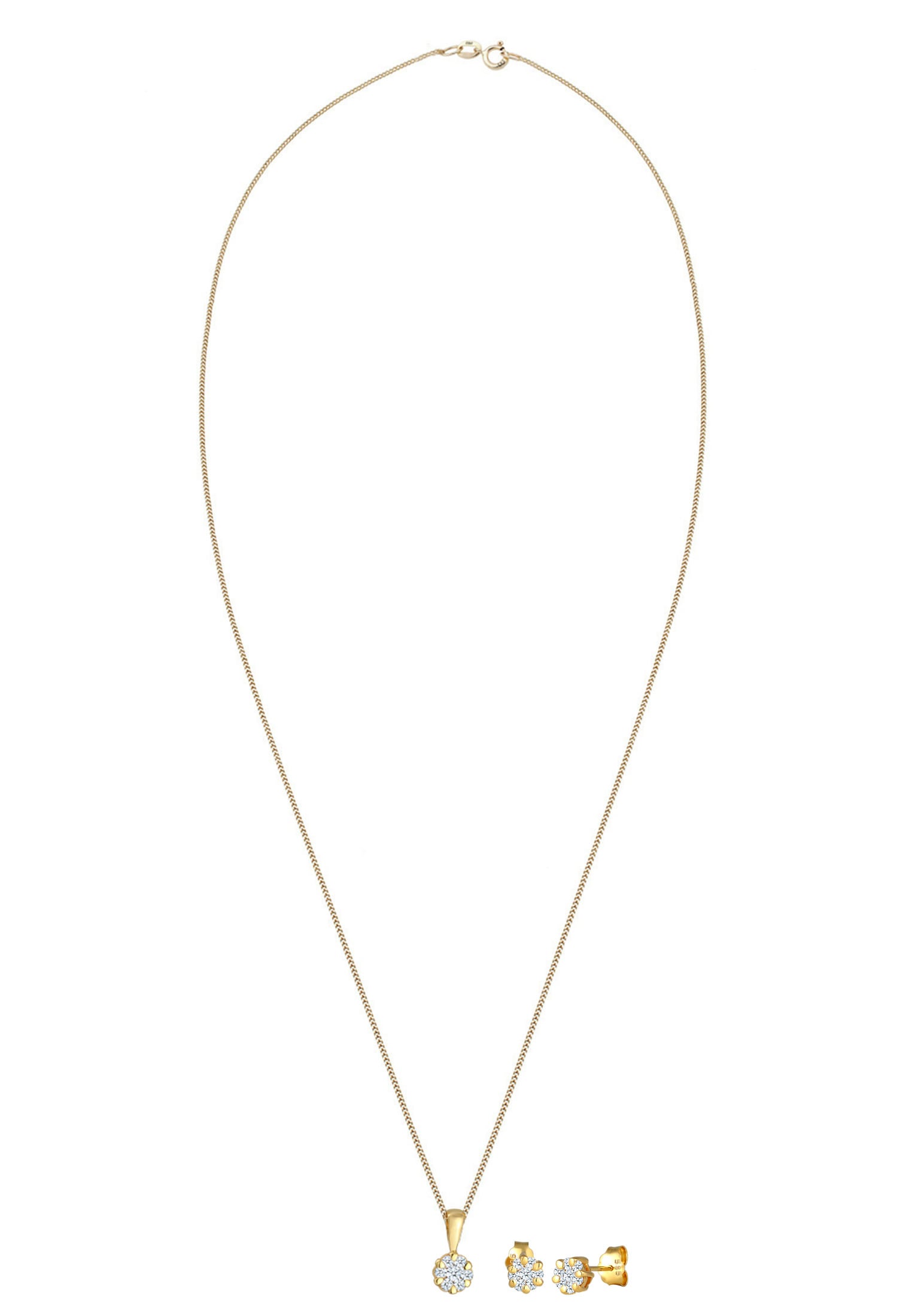 Elli DIAMONDS Ohrring und Ketten Set »Schmuckset Set mit Diamanten Weiß Blumen Look (0.36 ct) 585 Gelbgold«