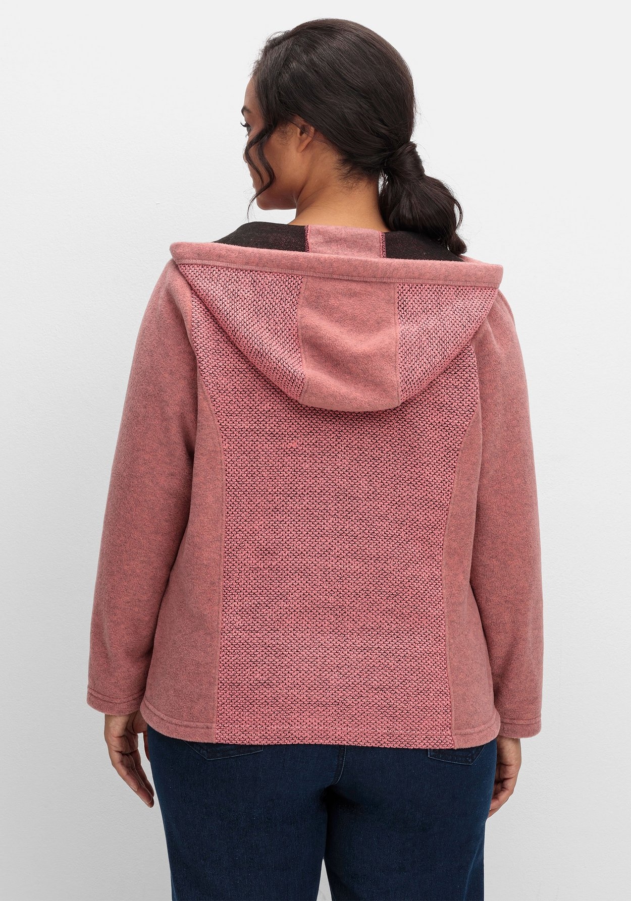 Sheego Fleecejacke »Fleecejacke mit Kapuze und Strick-Einsätzen«
