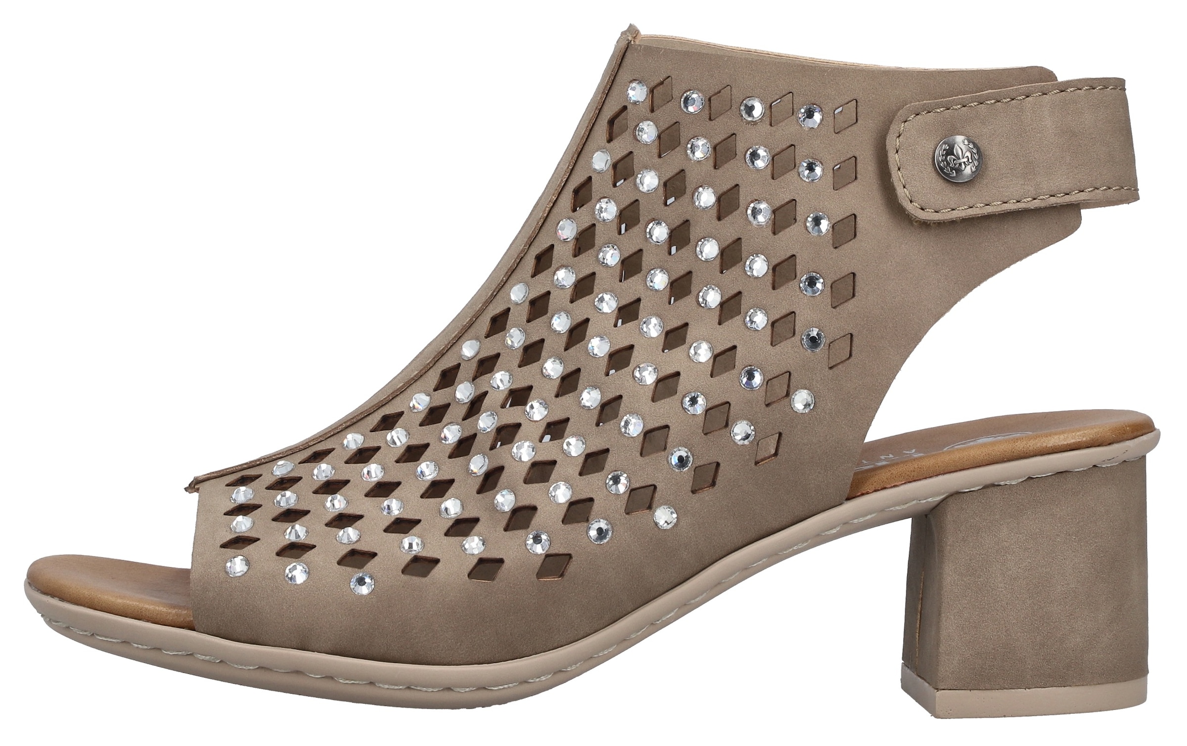 Rieker Schaftsandalette  Sommerschuh, Urlaubsschuh mit Klettverschluss und Glitzersteinchen