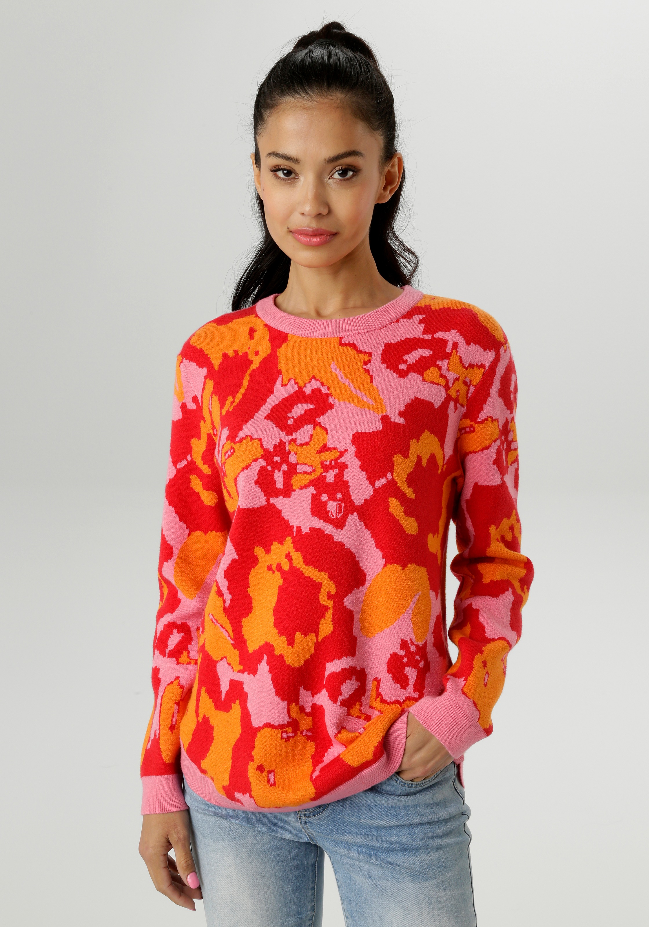 Aniston SELECTED Strickpullover, im auffälligen, floralen Muster und kräftigen Farben - NEUE KOLLEKTION