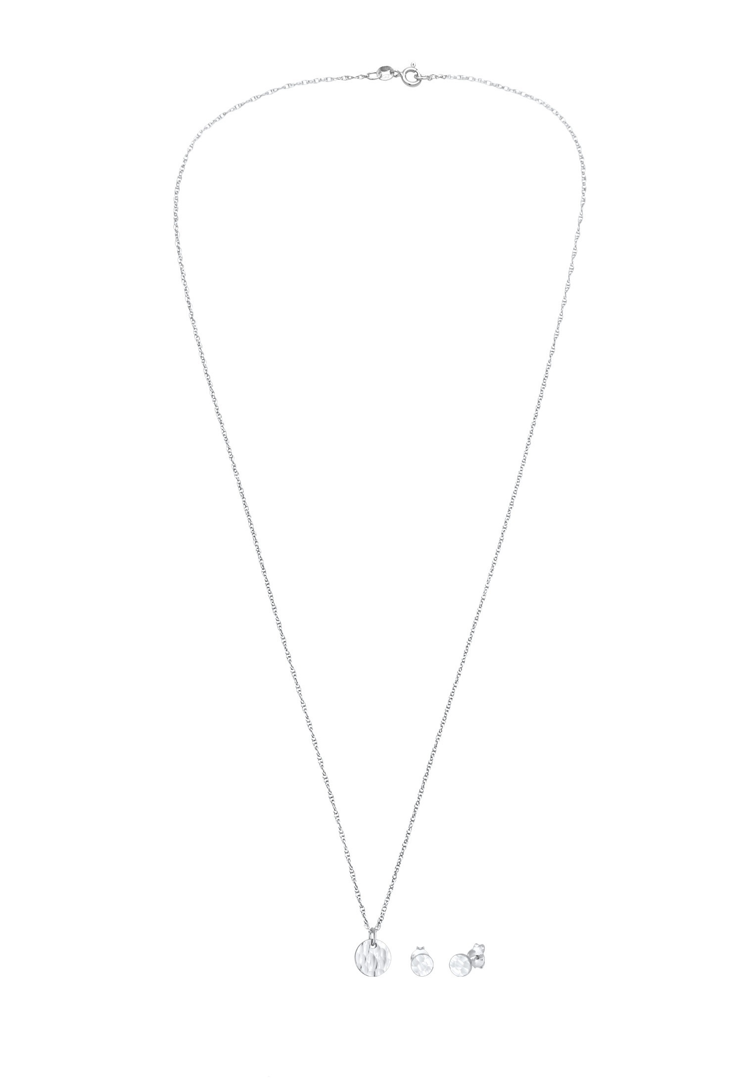 Elli Ohrring und Ketten Set »Schmuckset Rund Gehämmert Halskette Stecker Kreis 925 Silber«