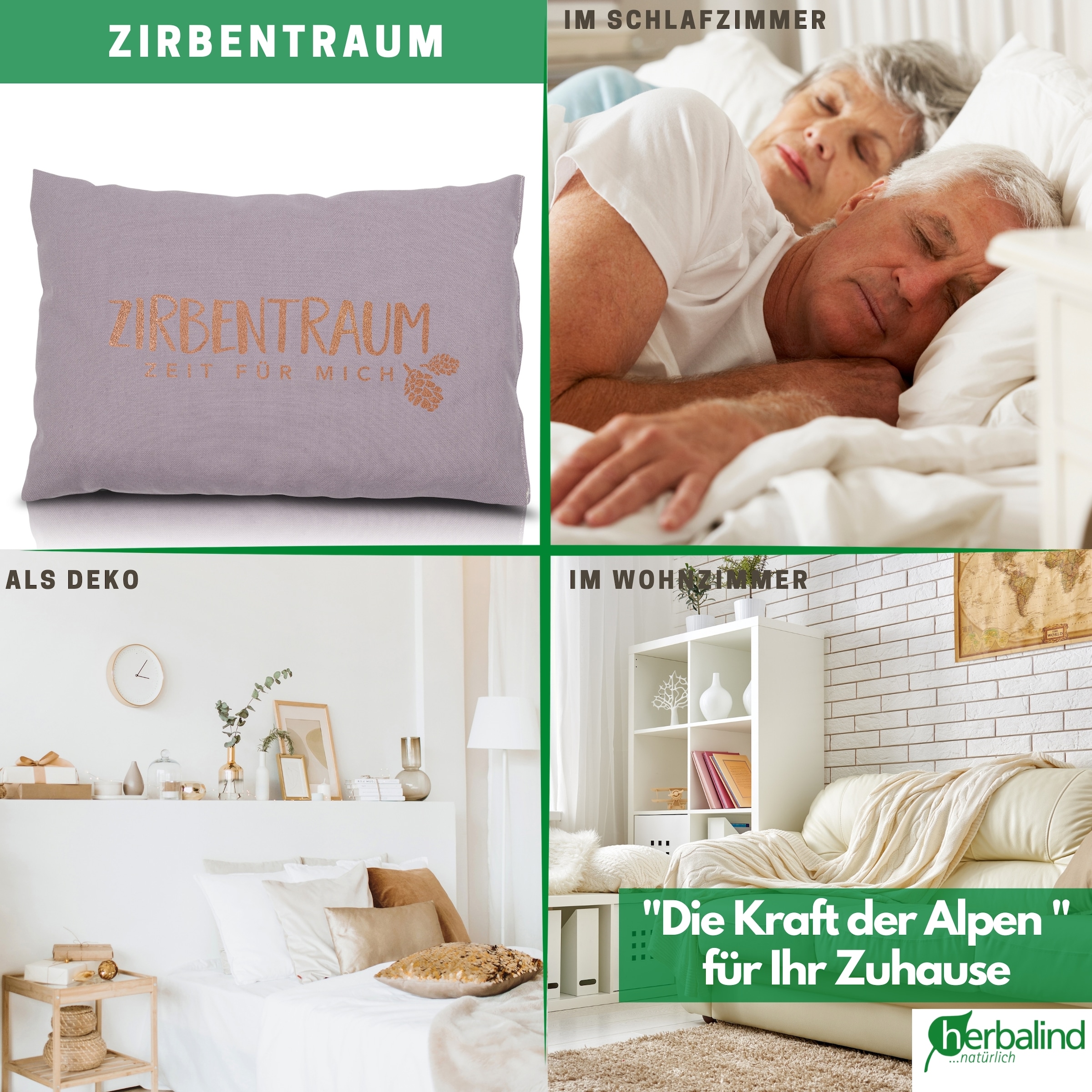 herbalind Zirbenkissen »Zirbentraum in Anthrazit/Roségold 30x20 mit Reißverschluss - Gefüllt«, (1 tlg.), mit hochwertigen Zirbenholzflocken 100% Baumwolle - Made in Germany