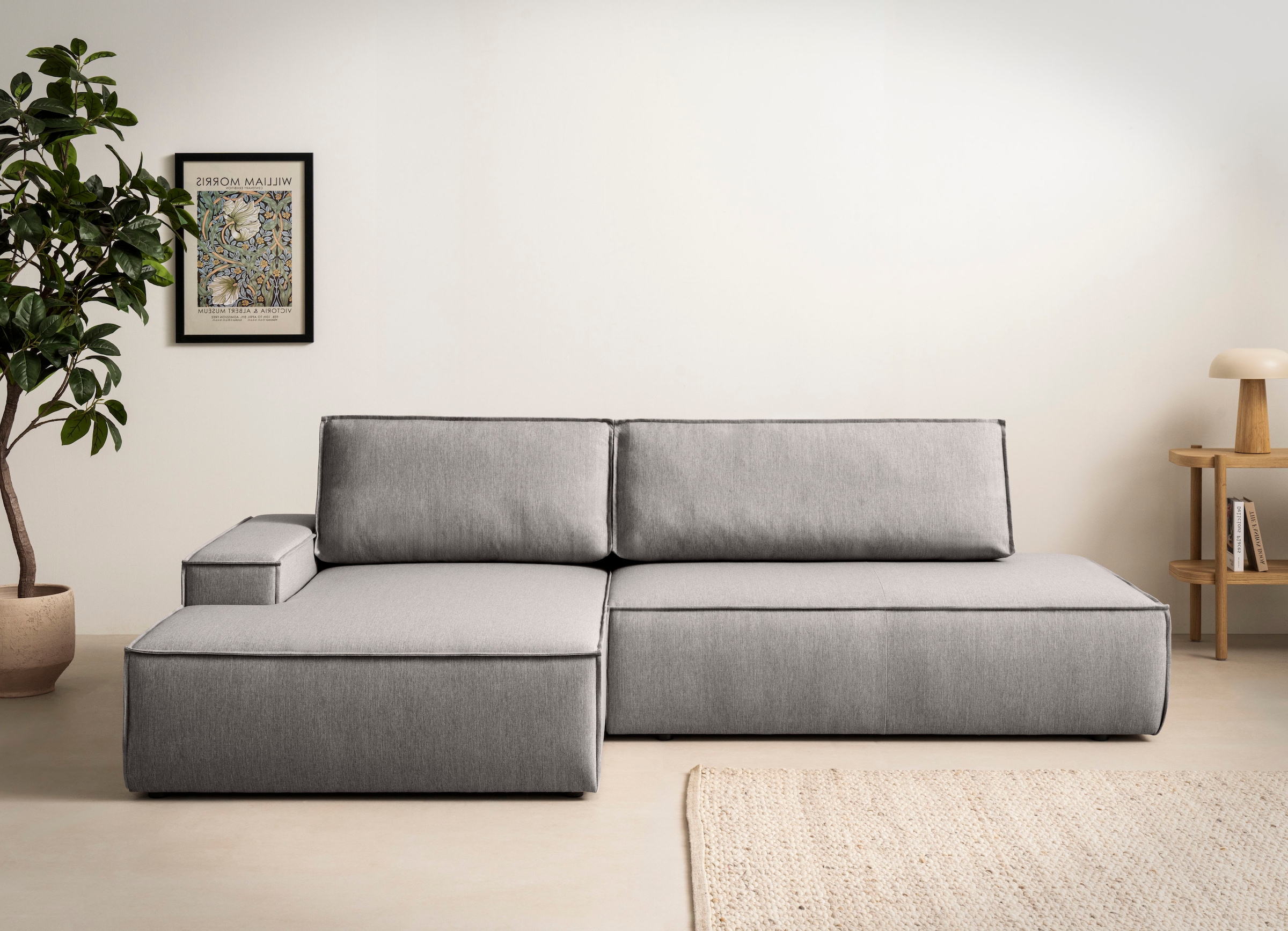 Home affaire Ecksofa »SHERWOOD, Schlafsofa in L-Form offen (275cm), Cord, Leinenoptik«, Schlaffunktion und Bettkasten, Kedernaht, hoher Sitz- & Liegekomfort