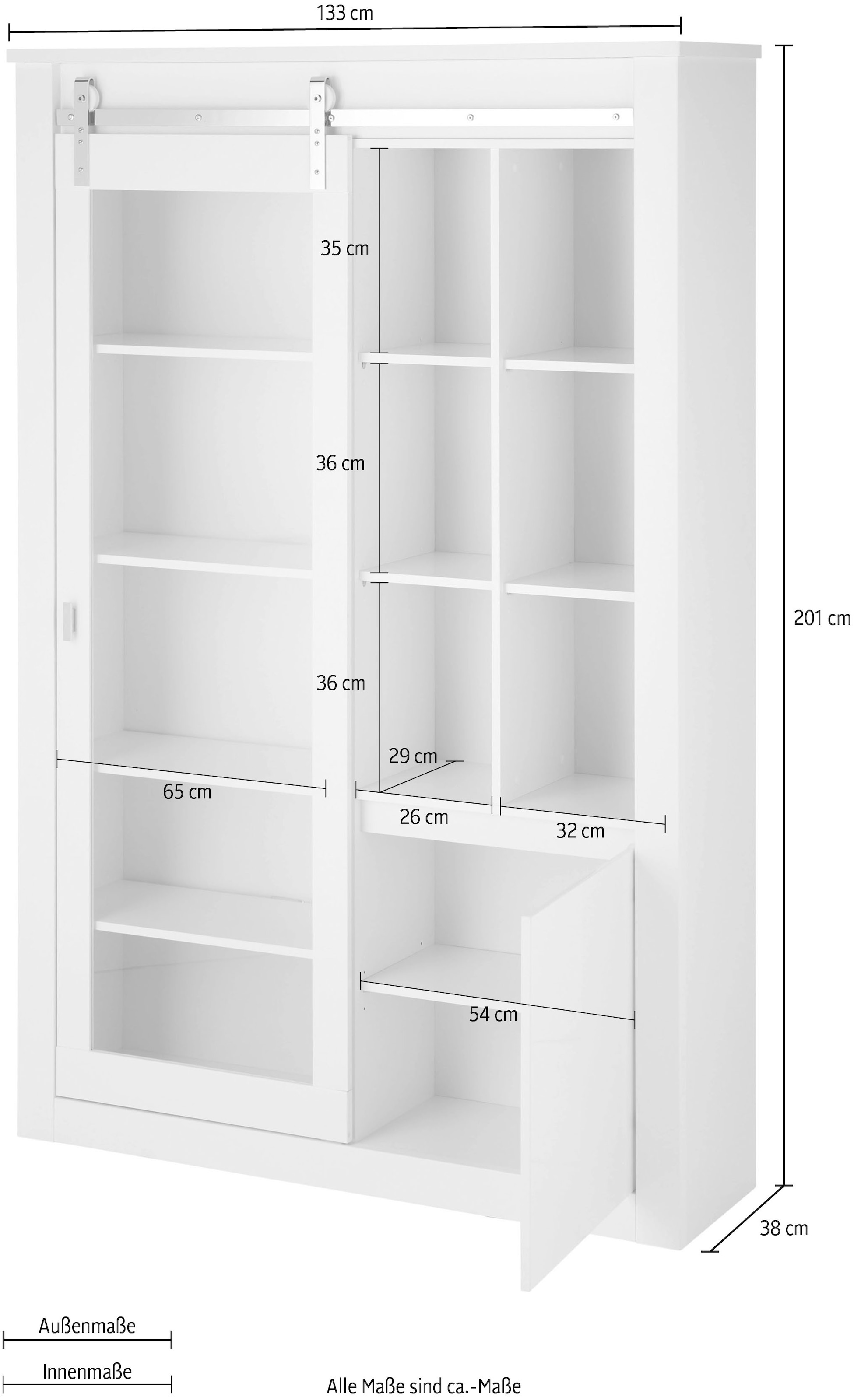 Home affaire Vitrine »Daytona, moderner Hochschrank, Glasvitrine in Weiß Hochglanz« mit Schiebetürenbeschlag in Chrom-Optik, ausreichend Stauraum