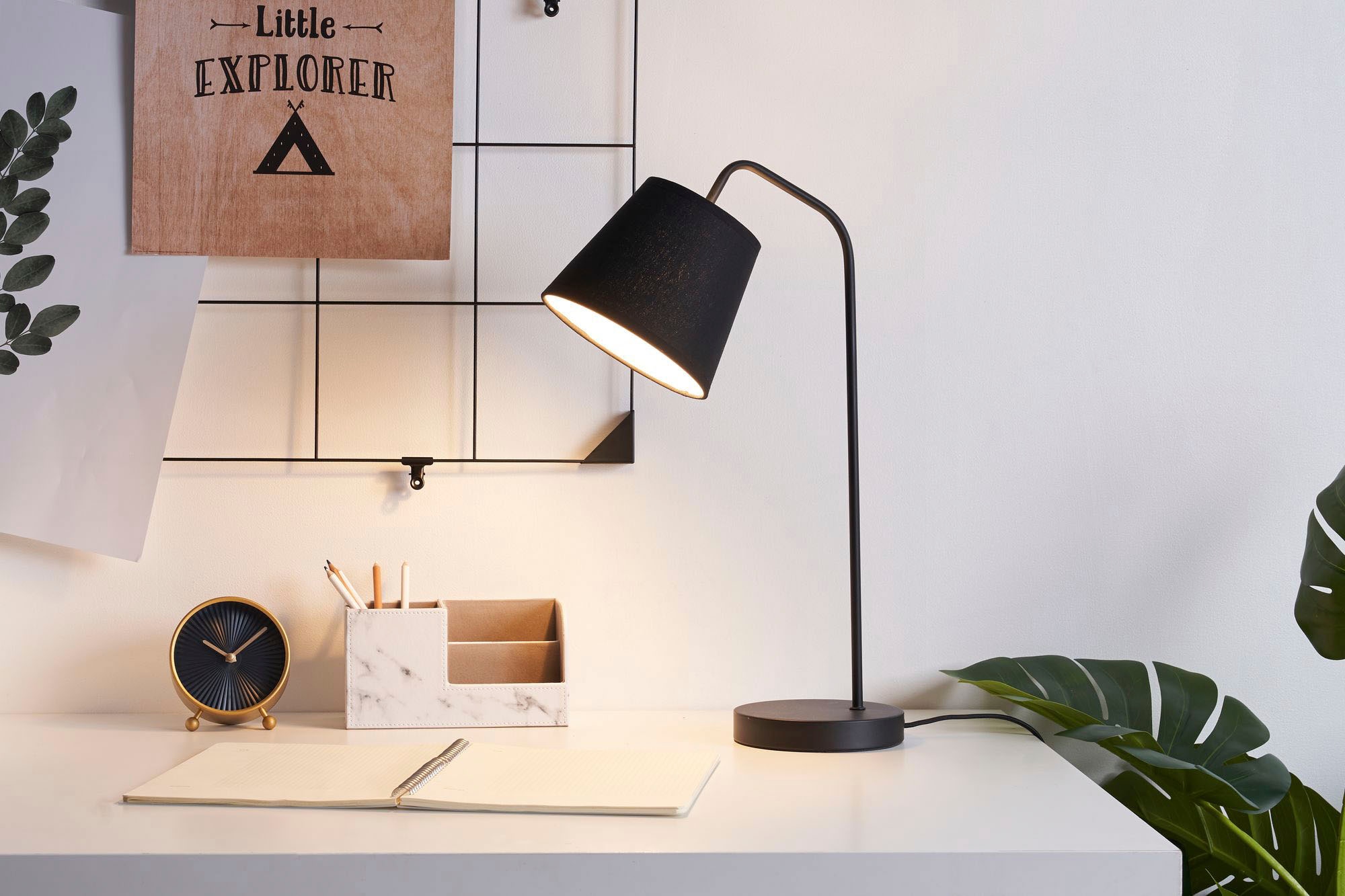 Pauleen Schreibtischlampe »True Elegance«, 1 flammig, Leuchtmittel E14 | ohne Leuchtmittel, E14, Stoffschirm Schwarz
