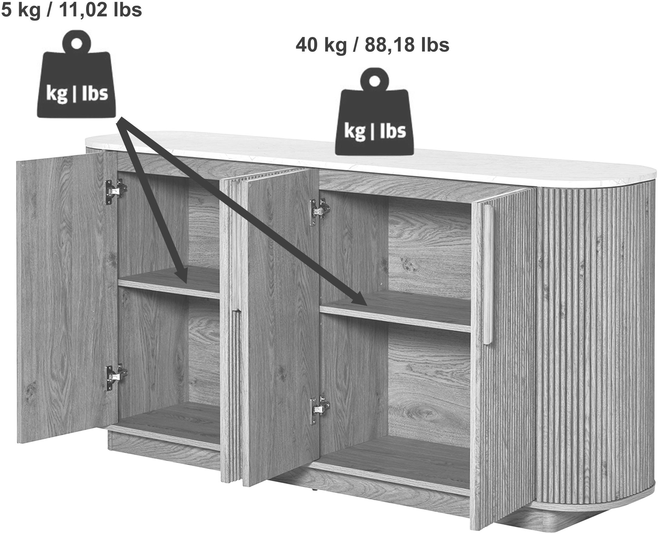 Jahnke Sideboard »STRING SB 160« 1 Stk. tlg. Sideboard, 4-türig, Marmor-Look, Breite 159,5 cm