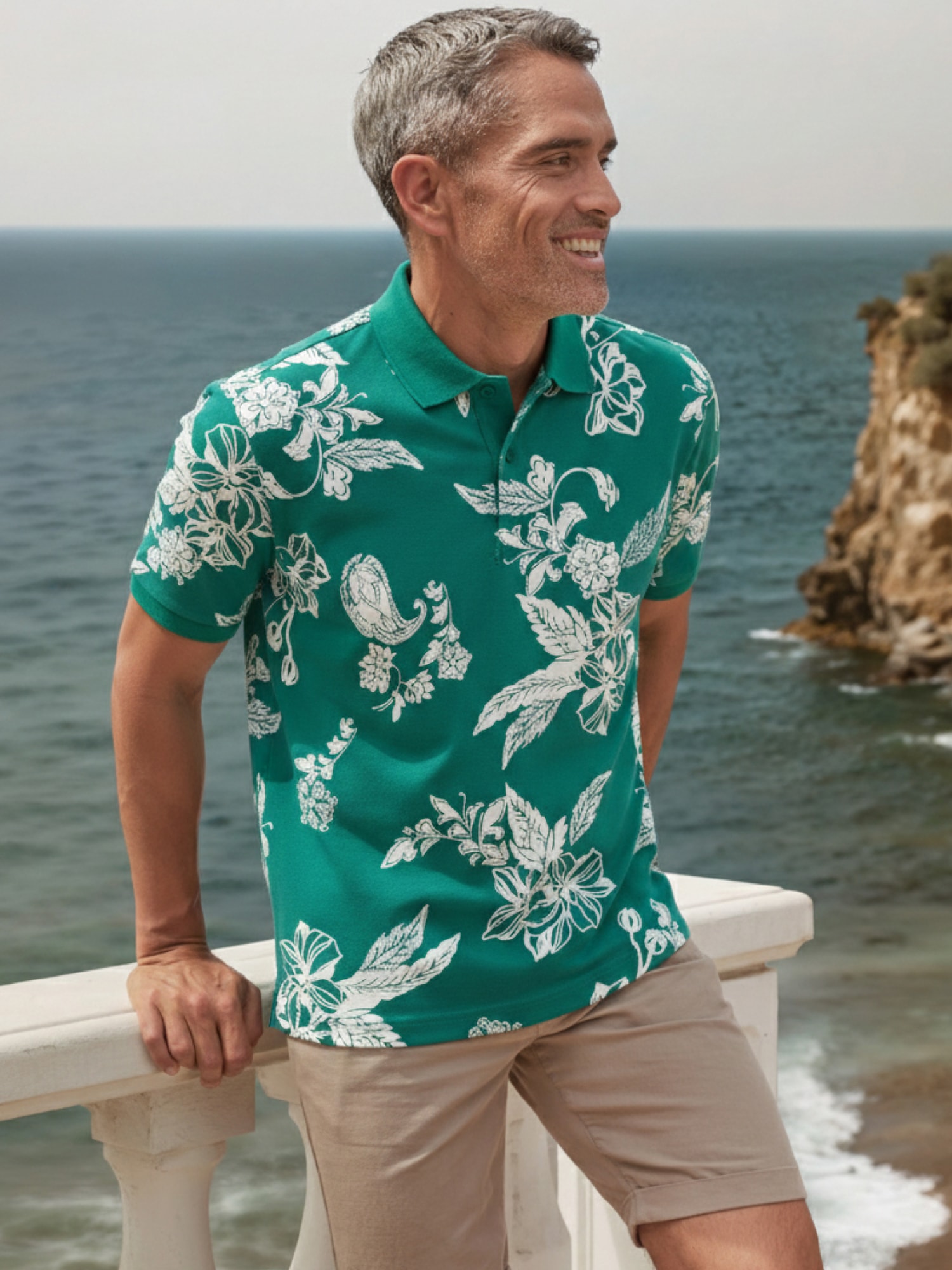 LERROS Poloshirt »Poloshirt mit floralem All-over-Print, 100 % Baumwolle«
